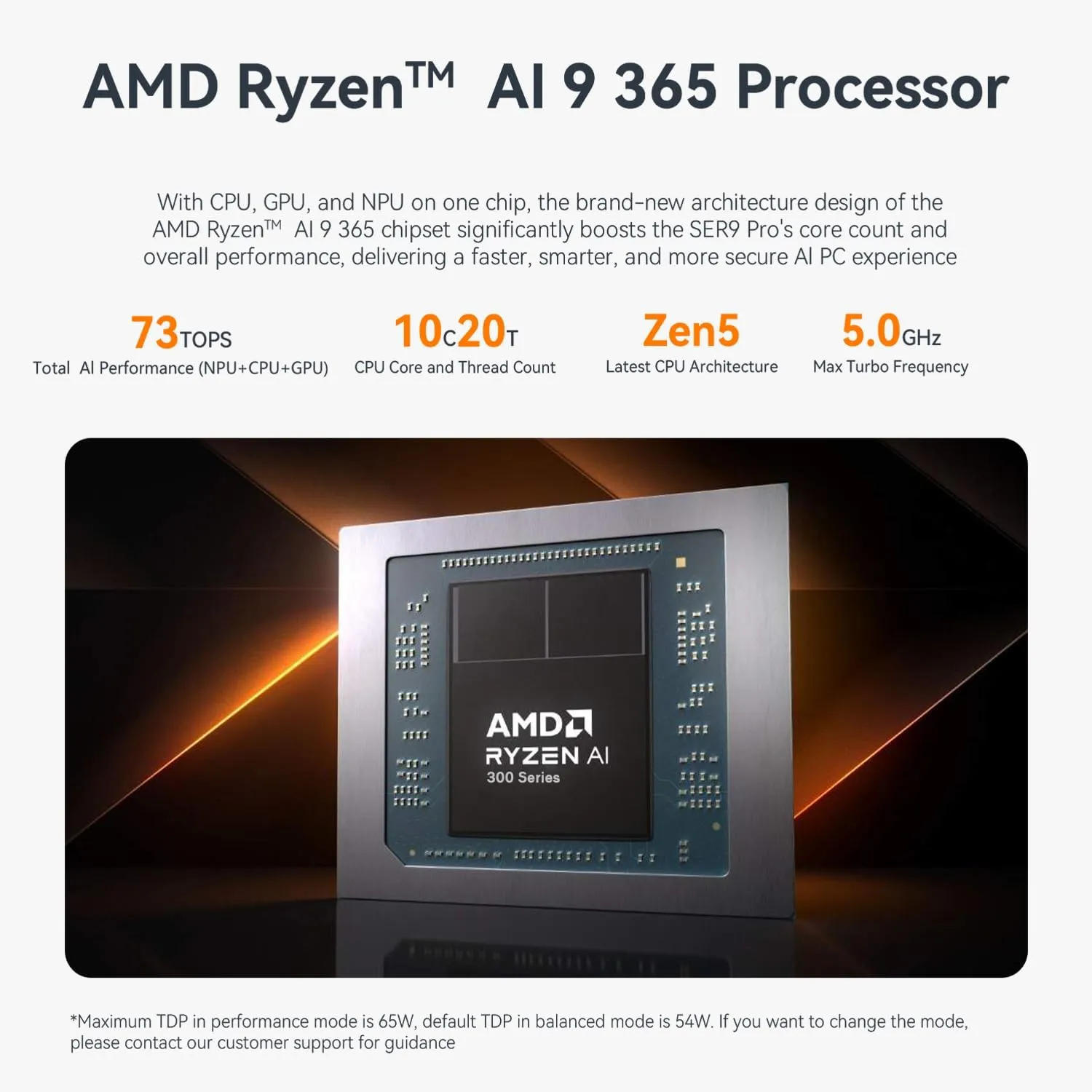 Beelink SER9 Pro AI Mini PC, AMD Ryzen AI 9 365(73TOPS,10C/20T,5.0GHz), 32G LPDDR5X 8000MHz 1TB PCIe4.0 x4 SSD, AI PC AMD Radeon 880M NPU 50 AI Tops, Built-in MIC/Speakers/USB4/WiFi6/BT5.2/2.5G