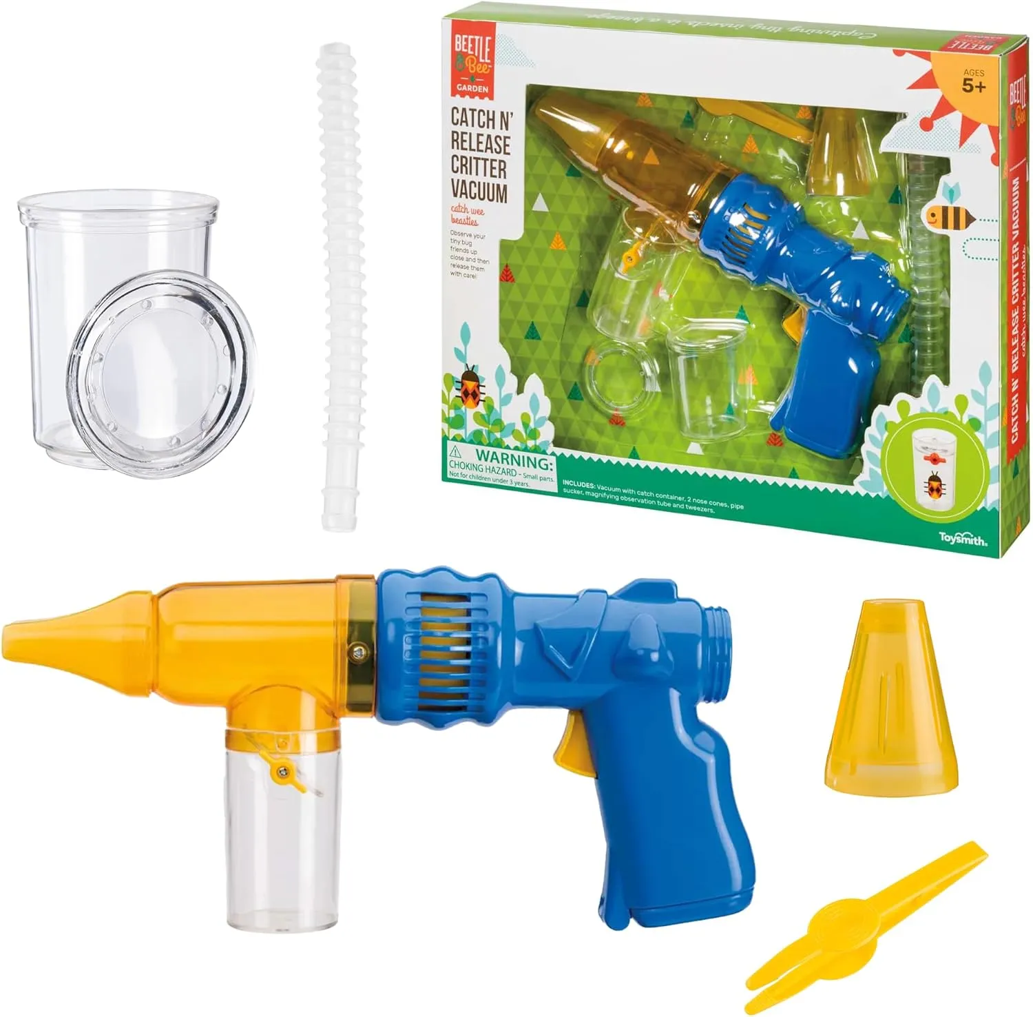 Beetle & Bee Bug Vacuum Toy Set for Kids - Insect Catching Kit with Toy Bug Gun, Tweezers, Magnifying Tube & Nozzles - Fun Bug Collection Kit for Backyard Exploration, Ages 5 