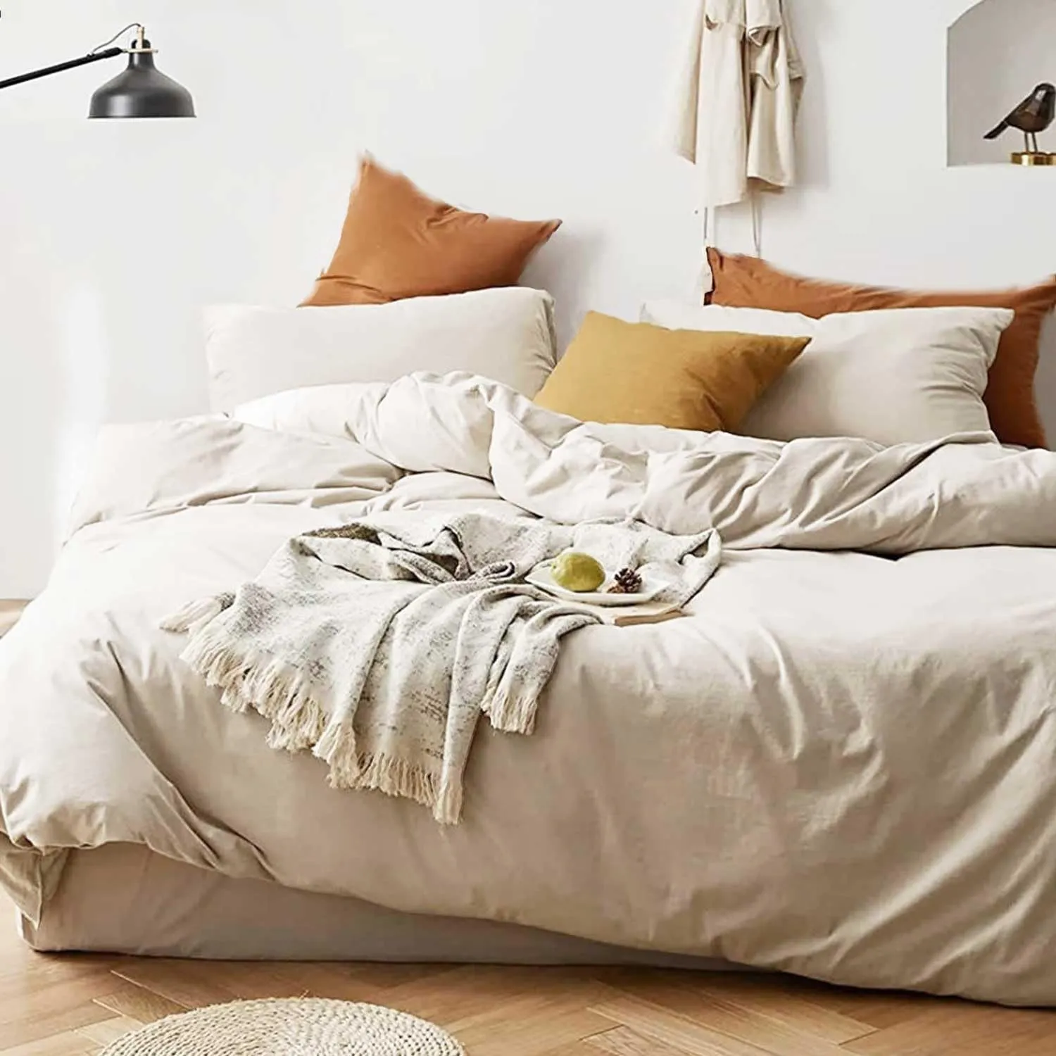 Beige Boho Comforter Full Size, 3 Piece Soft Light Khaki Modern Bedding Set & Collections, Lightweight All Season Bed Quilt Blanket with 2 Pillow Shams for Women Men