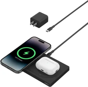Belkin 2-in-1 Wireless Charging Pad with MagSafe 15W, Fast Charging iPhone Charger - Wireless Charging Station for iPhone 16, 15, 14, and 13 Series, AirPods, and Other MagSafe Enabled Devices - Black