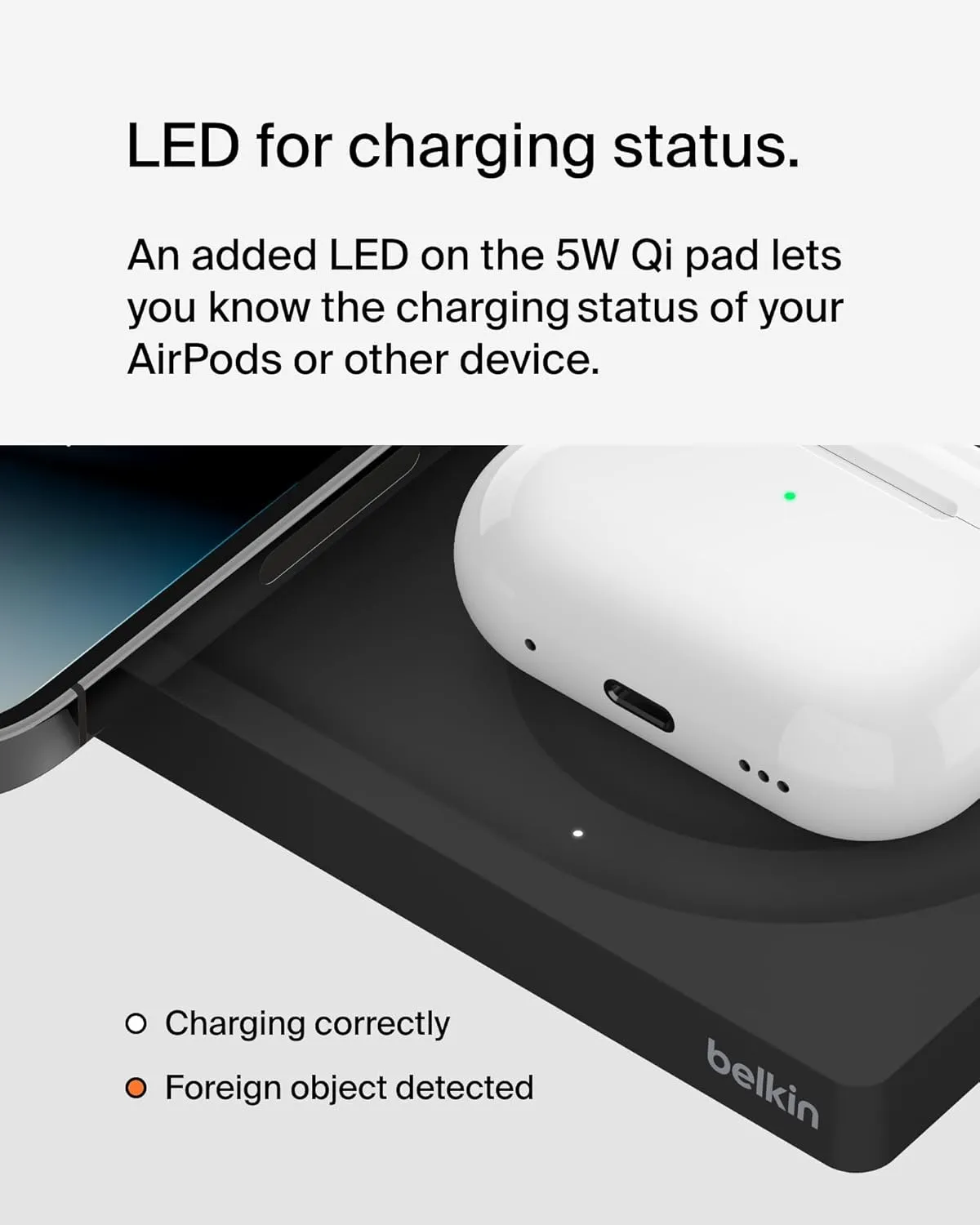 Belkin 2-in-1 Wireless Charging Pad with MagSafe 15W, Fast Charging iPhone Charger - Wireless Charging Station for iPhone 16, 15, 14, and 13 Series, AirPods, and Other MagSafe Enabled Devices - Black