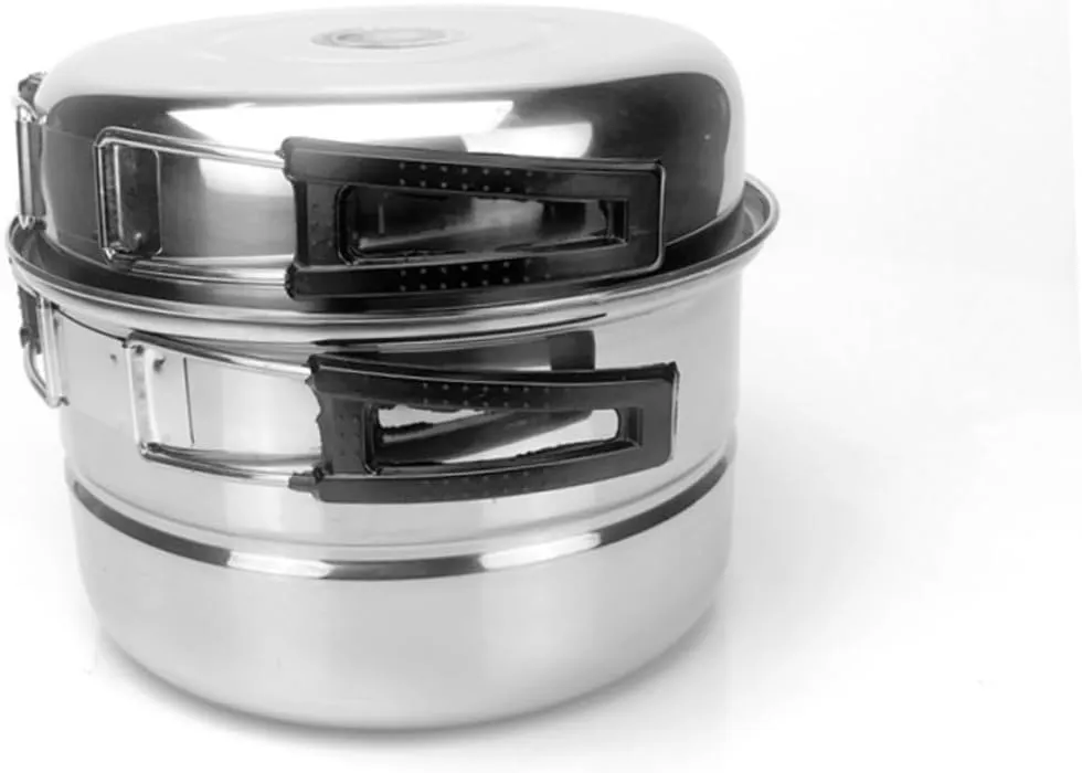 BESPORTBLE 1 Set 3pcs Camping Pan Camping Pots Camping Cooking Utensils Stainless Cookware Outdoor Cookware Outdoor