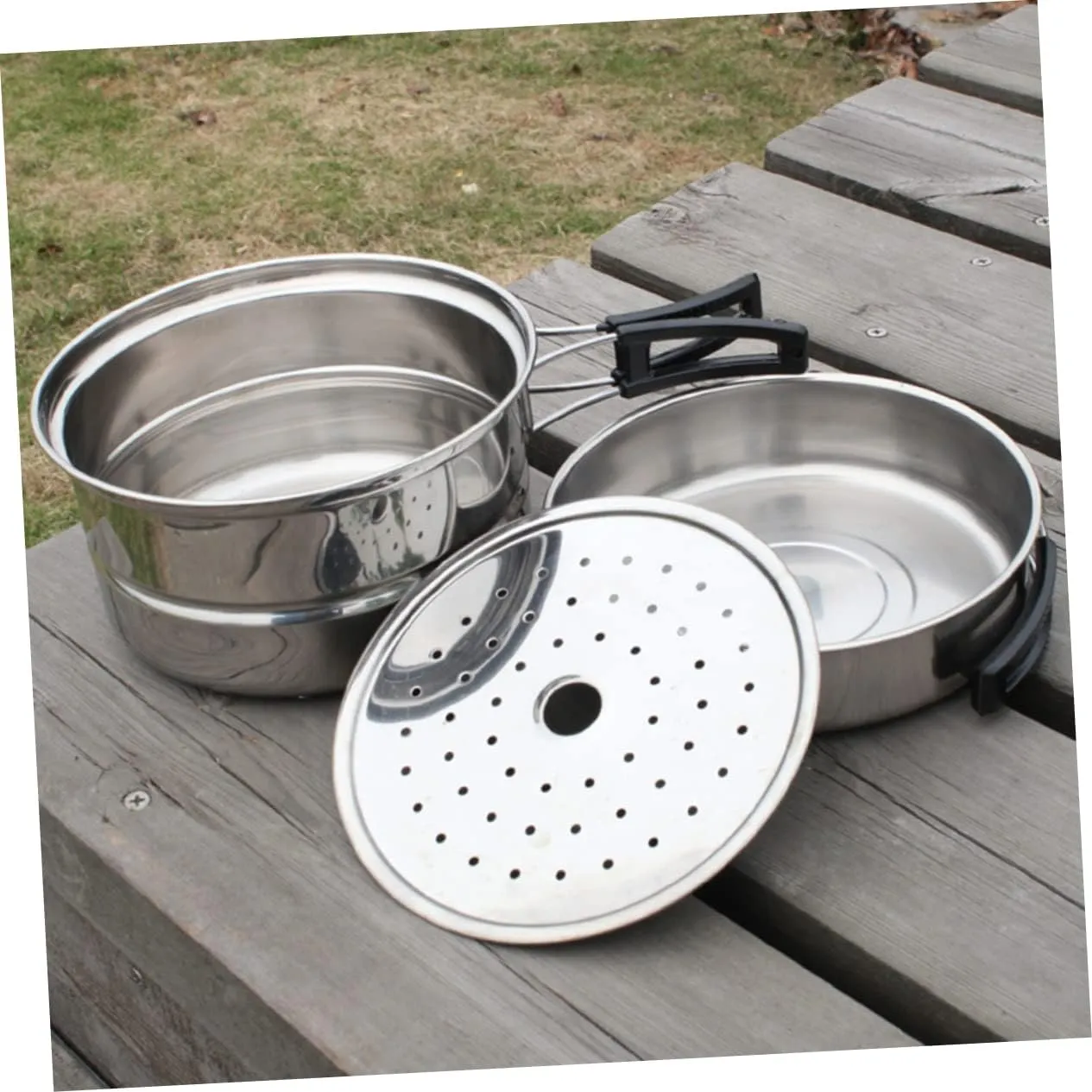BESPORTBLE 1 Set 3pcs Camping Pan Camping Pots Camping Cooking Utensils Stainless Cookware Outdoor Cookware Outdoor