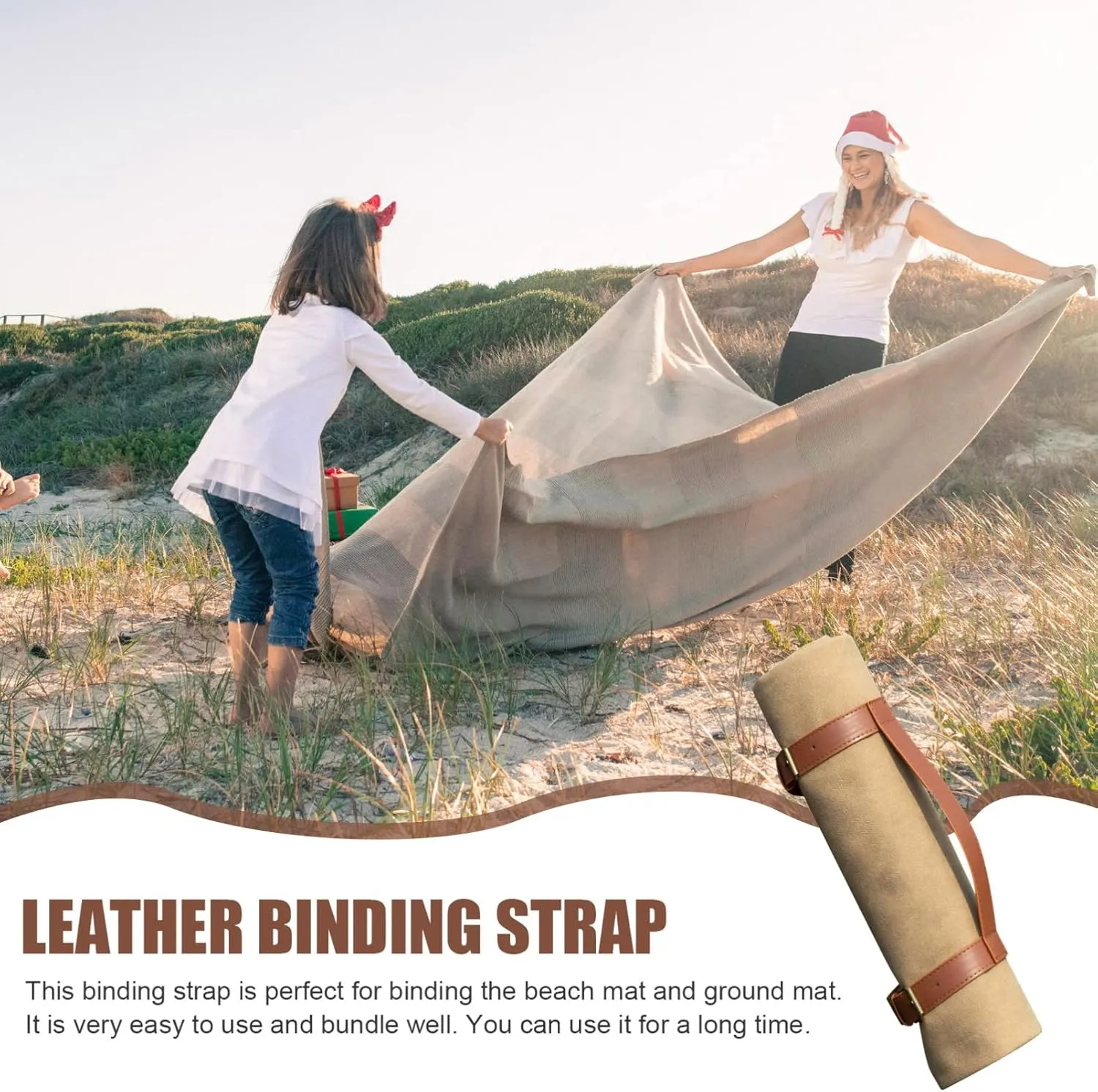 BESPORTBLE Outdoor Floor Mat Binding Strap Adjustable Leather Blanket Carrying Strap for Beach and Camping Supplies Durable and Easy to Use for Securing Ground Mats and Blankets