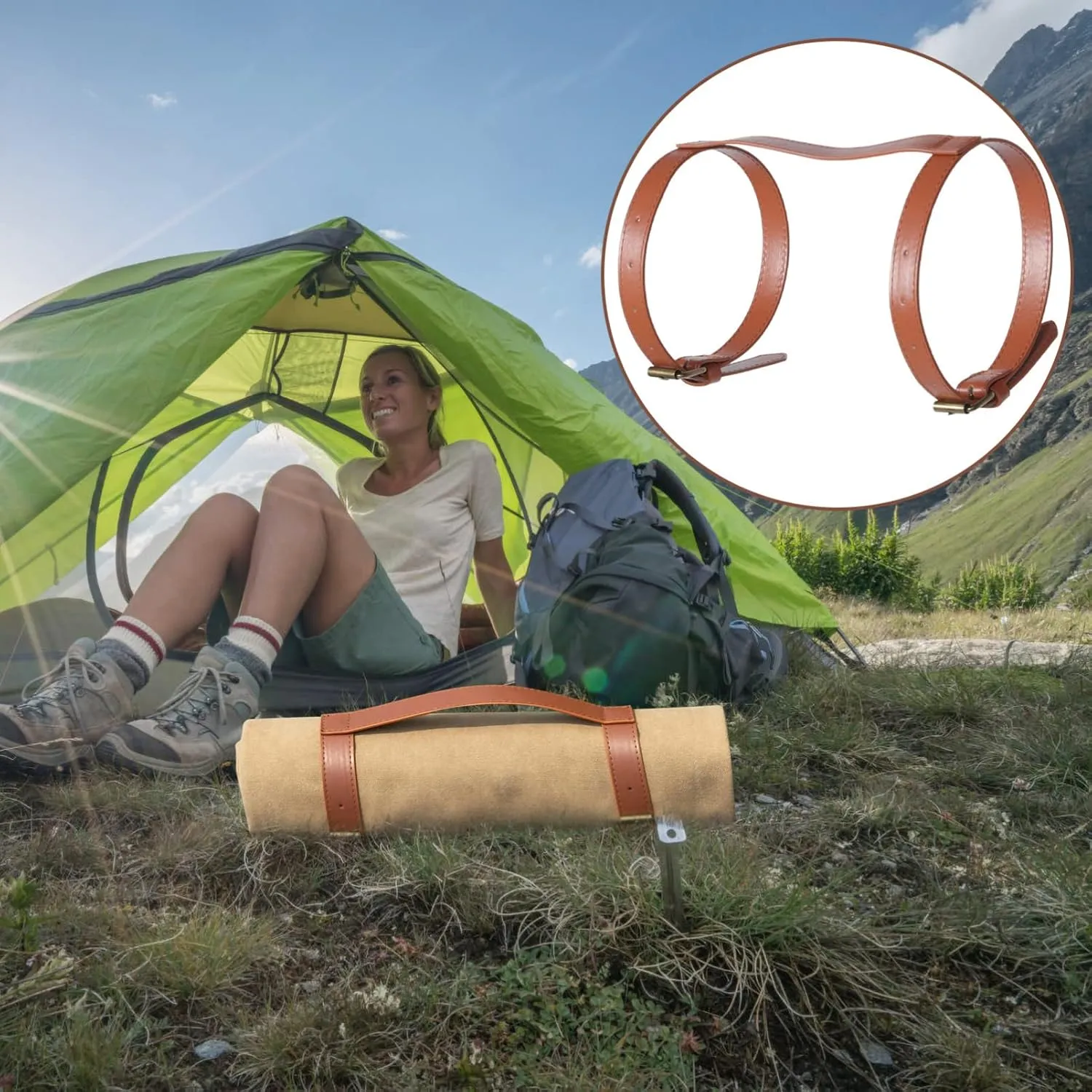 BESPORTBLE Outdoor Floor Mat Binding Strap Adjustable Leather Blanket Carrying Strap for Beach and Camping Supplies Durable and Easy to Use for Securing Ground Mats and Blankets