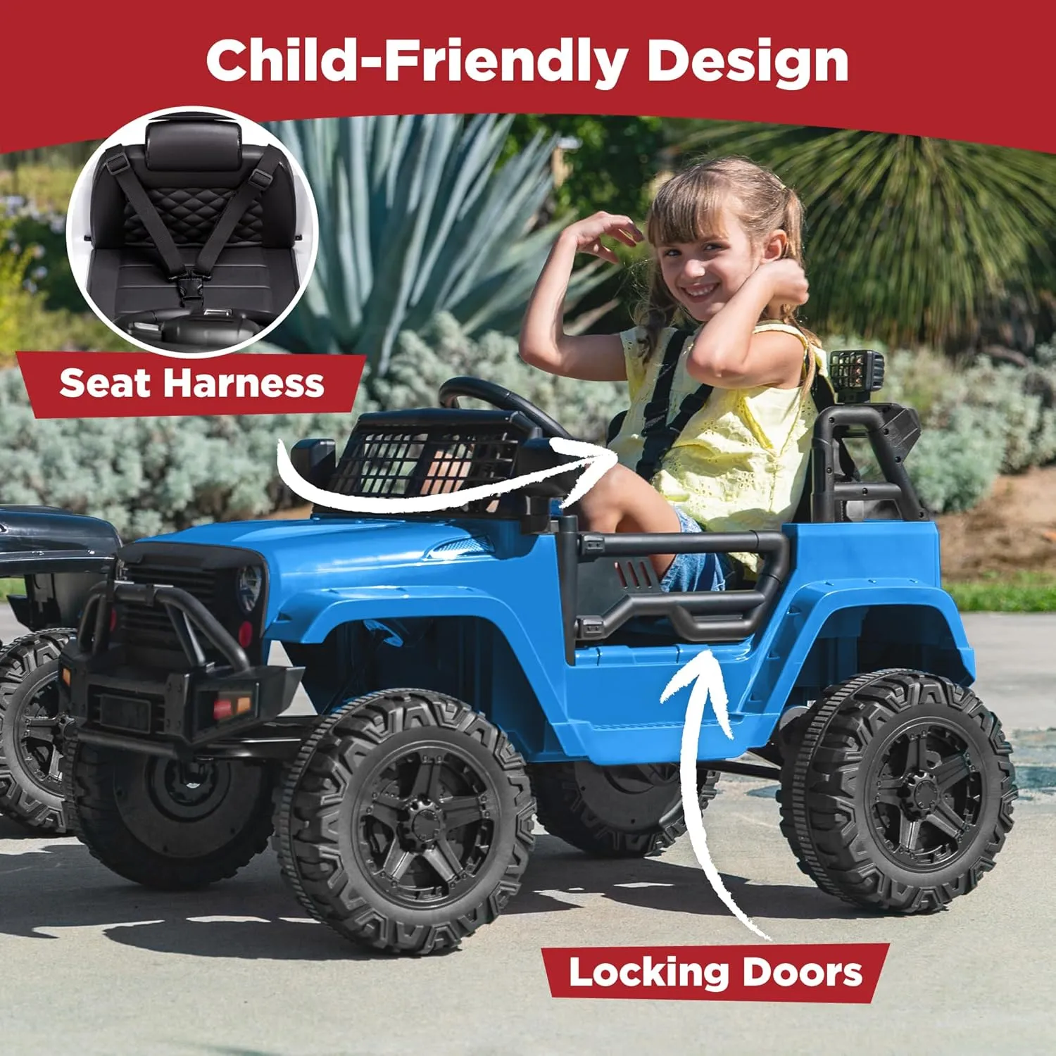 Best Choice Products 12V Kids Ride On Truck Car w/Parent Remote Control, Spring Suspension, LED Lights, AUX Port - Light Blue