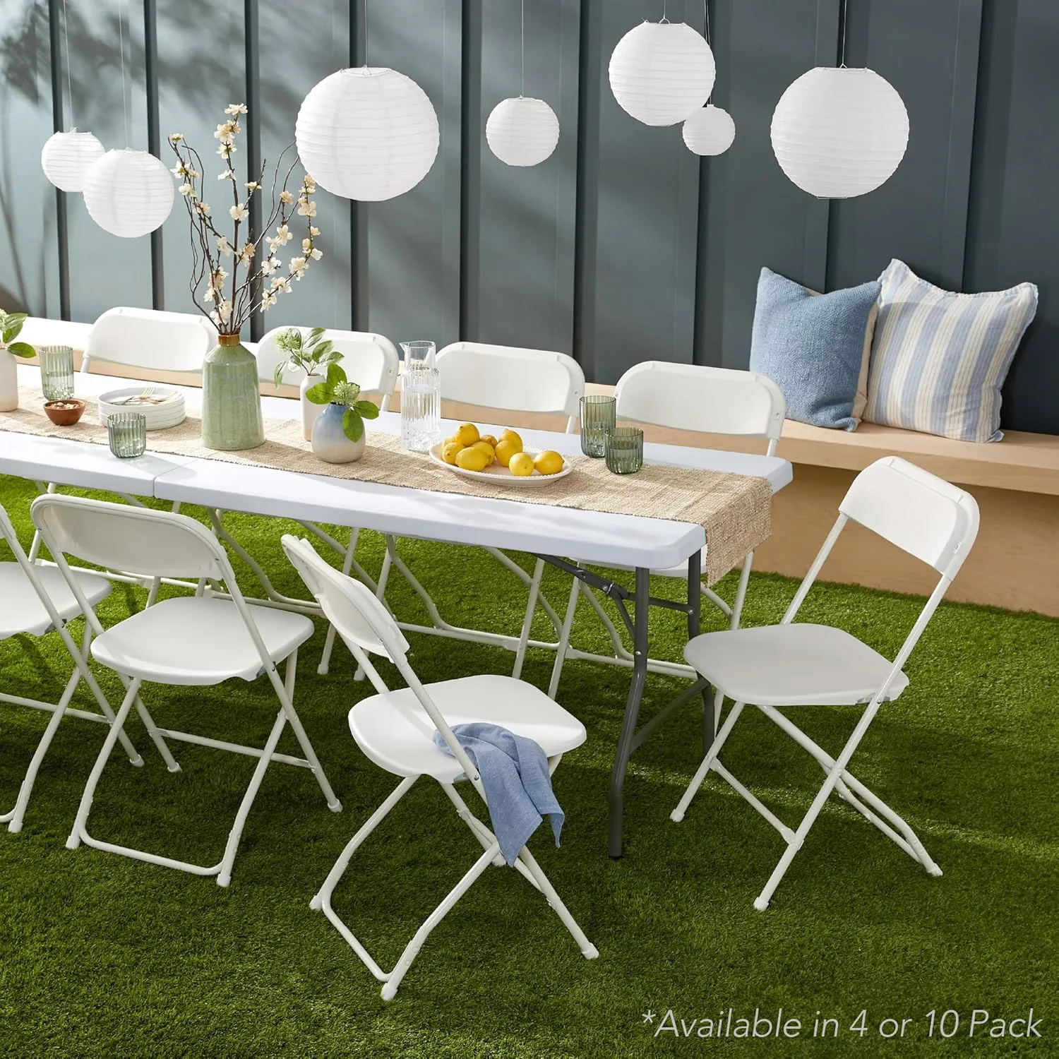 Best Choice Products Set of 4 Plastic Folding Chairs, Portable Stacking Indoor Outdoor Seating for Home, Yard, Garden, Parties, Events w/Non-Slip Feet, 350lb Weight Capacity - White