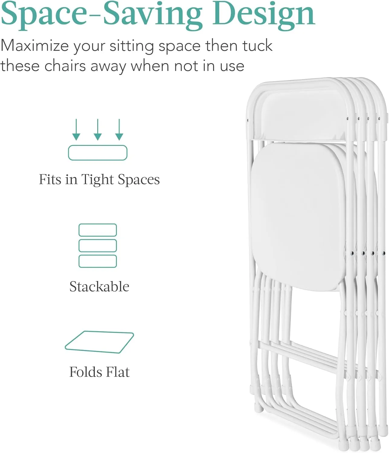 Best Choice Products Set of 4 Plastic Folding Chairs, Portable Stacking Indoor Outdoor Seating for Home, Yard, Garden, Parties, Events w/Non-Slip Feet, 350lb Weight Capacity - White