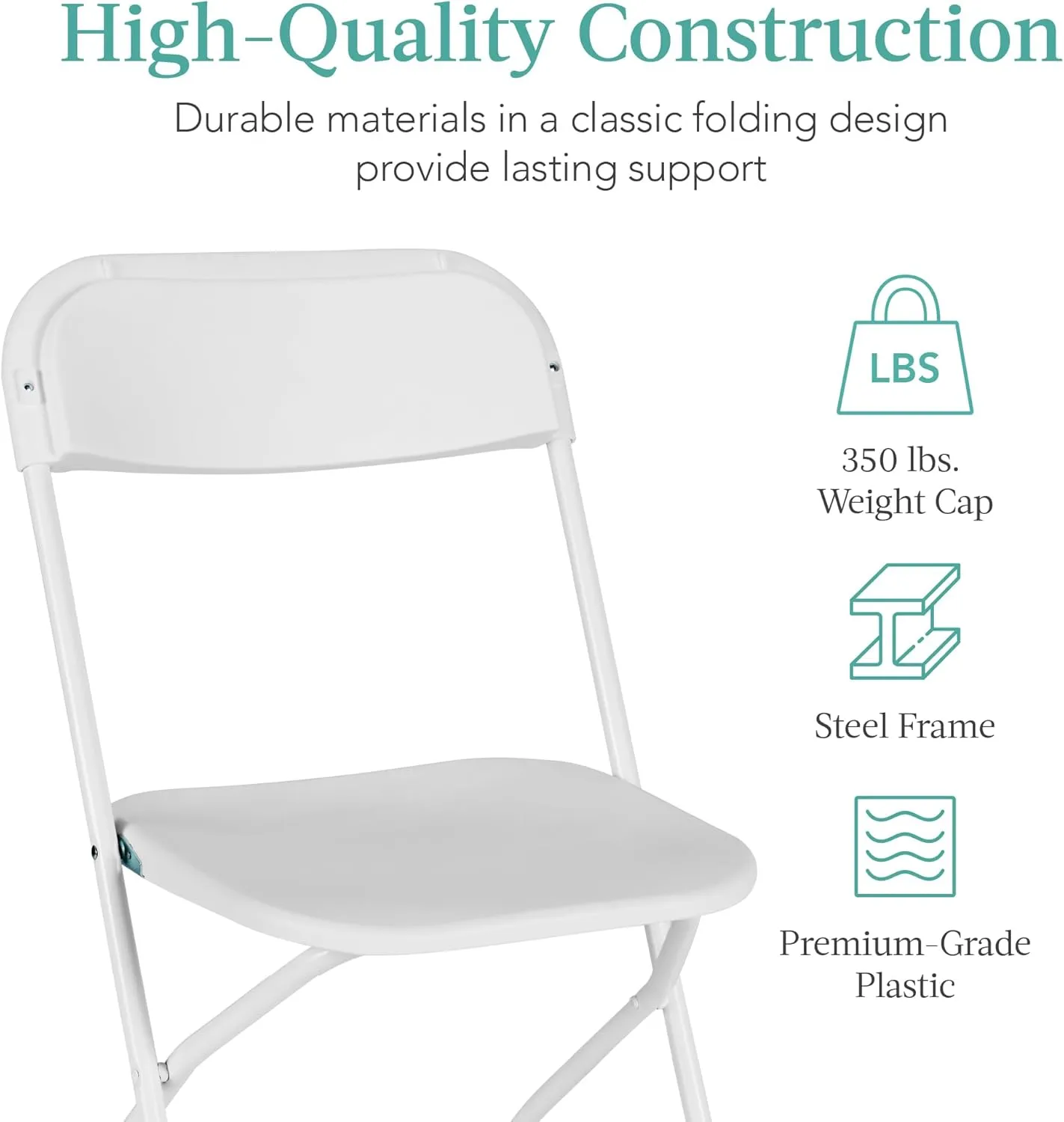 Best Choice Products Set of 4 Plastic Folding Chairs, Portable Stacking Indoor Outdoor Seating for Home, Yard, Garden, Parties, Events w/Non-Slip Feet, 350lb Weight Capacity - White