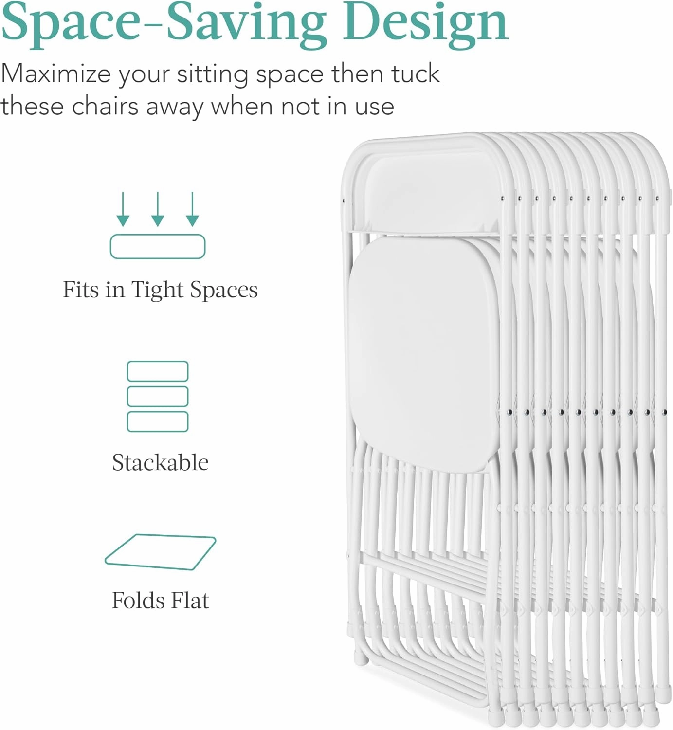 Best Choice Products Set of 10 Plastic Folding Chairs, Portable Stacking Indoor Outdoor Seating for Home, Yard, Garden, Parties, Events w/Non-Slip Feet, 350lb Weight Capacity - White