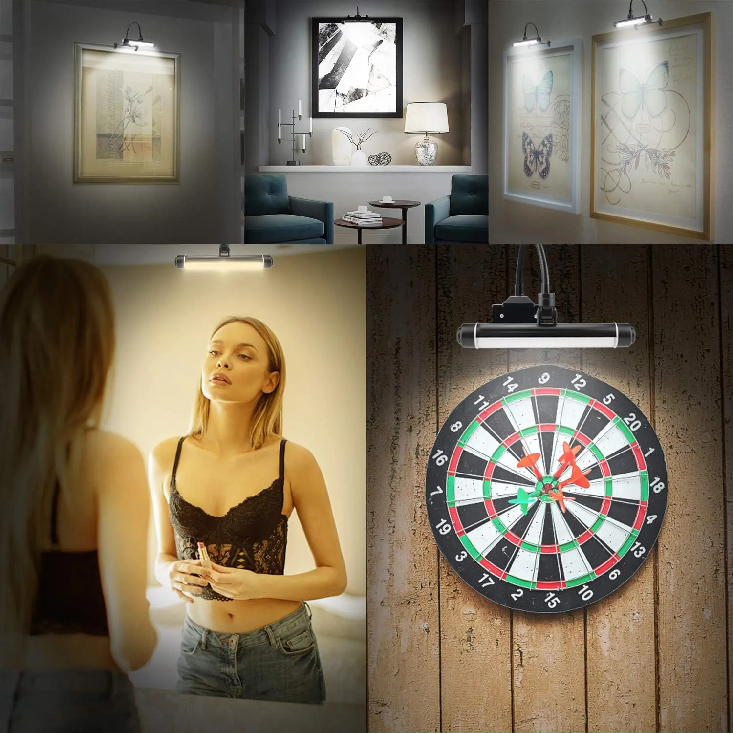 BIGMONAT Cordless Picture Light, Rechargeable Display Lamp, Clip on Painging Frame, Led Art Light with Timer, Dimmable Painting Light 3 Lighting Modes for Dart Board