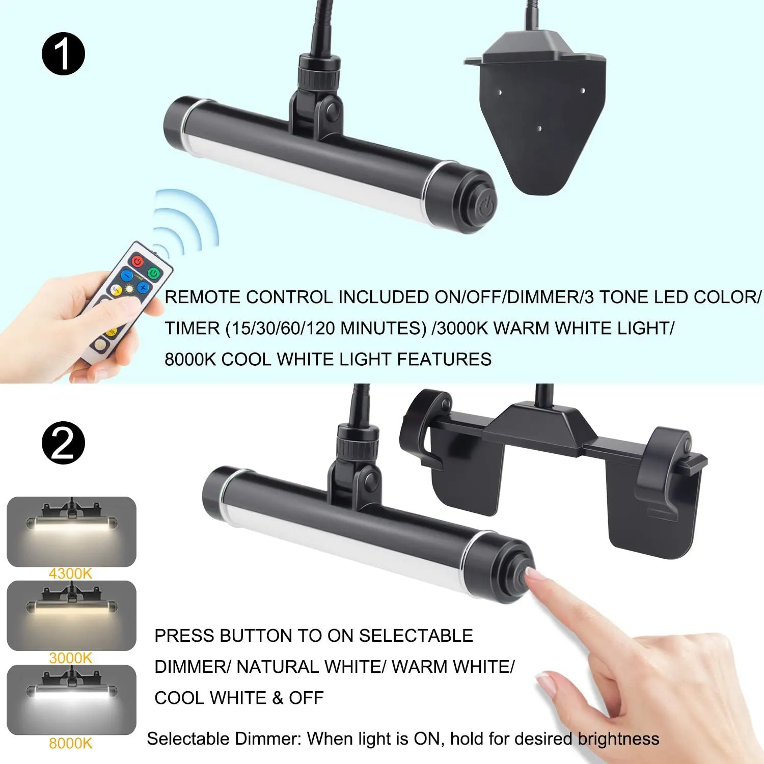 BIGMONAT Cordless Picture Light, Rechargeable Display Lamp, Clip on Painging Frame, Led Art Light with Timer, Dimmable Painting Light 3 Lighting Modes for Dart Board