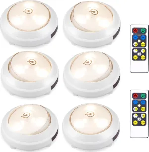 BIGMONAT Wireless LED Puck Light, Battery Operated Mini Under Cabinet Light with Remote Control, Stick On Lights for Closet, Kitchen, Under Counter Lighting (White, 6Pack)