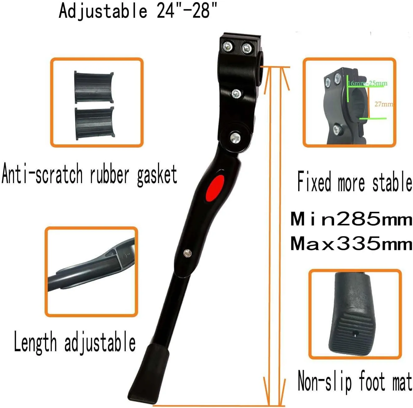 Bike Kickstand Aluminium Adjustable Center Bicycle Kickstand suitable Rear Side Bicycle Kickstand Fit for 26" 27.5" 29" 700C Bike Kick Stand for Bicycles Kickstand