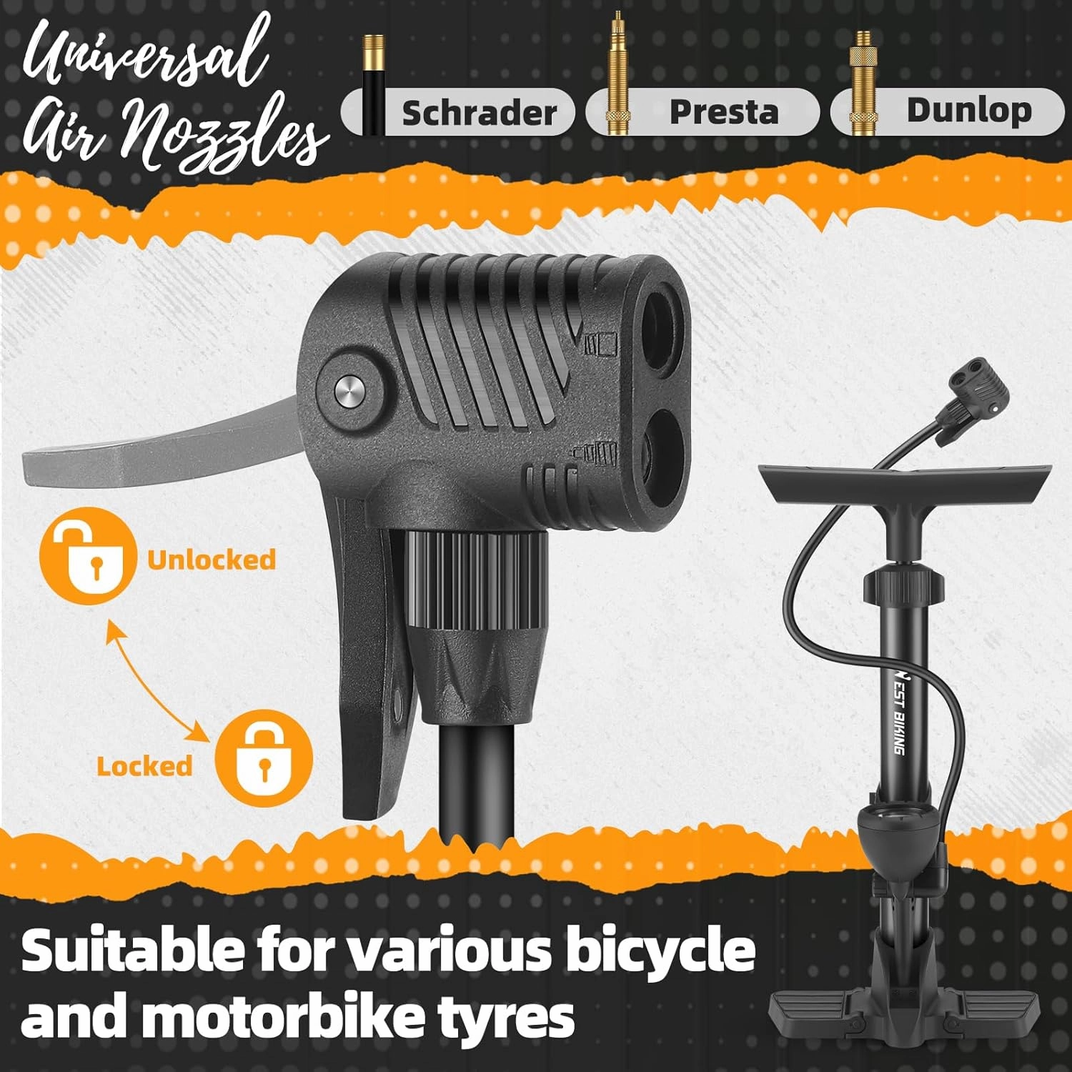Bike Floor Pump, Bikes Pump with Gauge,Bicycle Air Pump with High Pressure 160 Psi, Bike Tire Pump with Presta Schrader Valves，Portable Hand Pump Bike, Fits Road Bikes MTB E-Bike, Ball