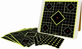 BIRCHWOOD CASEY Shoot-N-C 12" Sight-In Target Kit for Shooting - Easy to Assemble Heavy-Duty Self-Standing Cardboard A-Frame Target Stand & 4 12" Self-Adhesive Reactive Targets with 72 Repair Pasters