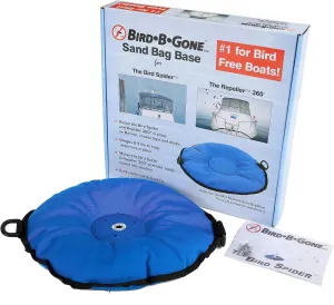 Bird B Gone - Weighted Sand Bag Base (6.5 lbs) - Stabilizer for Bird Spider 360 & Repeller 360 Deterrents - Weatherproof Blue Canvas - for Boats and Docks - Portable - Installation Hardware Included