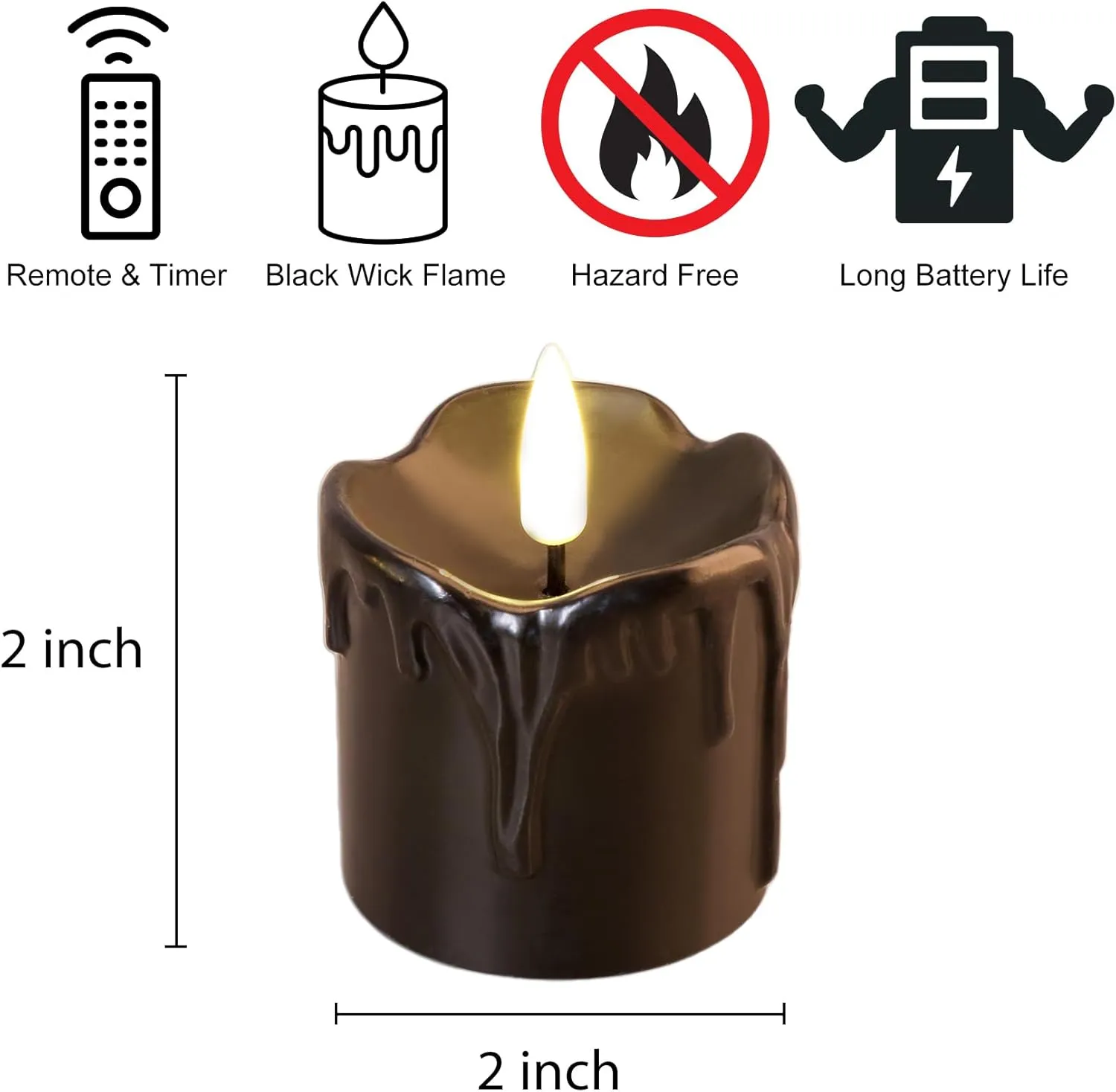 Black Dripping Wax Flameless Votive Candles with Remote Batteries, Flickering Halloween LED Candles Set of 6