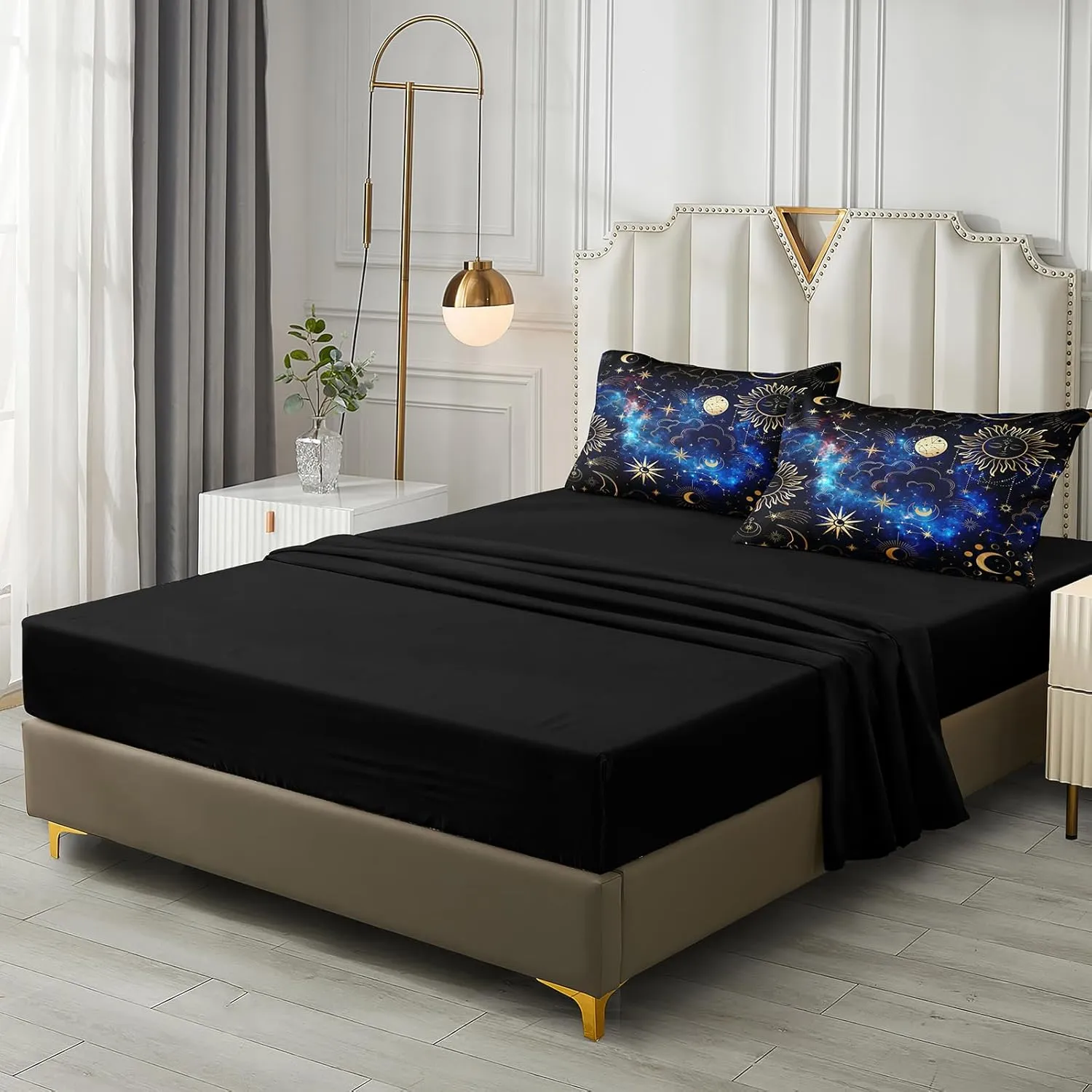 Black Purple Full Size Bed in a Bag Sun and Moon Bedding Set Mysterious Space Home Decor Romantic Galaxy Down Comforter Set Black Sheet Set 8 Pcs Soft Microfiber for Kids Adults