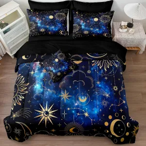 Black Purple Full Size Bed in a Bag Sun and Moon Bedding Set Mysterious Space Home Decor Romantic Galaxy Down Comforter Set Black Sheet Set 8 Pcs Soft Microfiber for Kids Adults