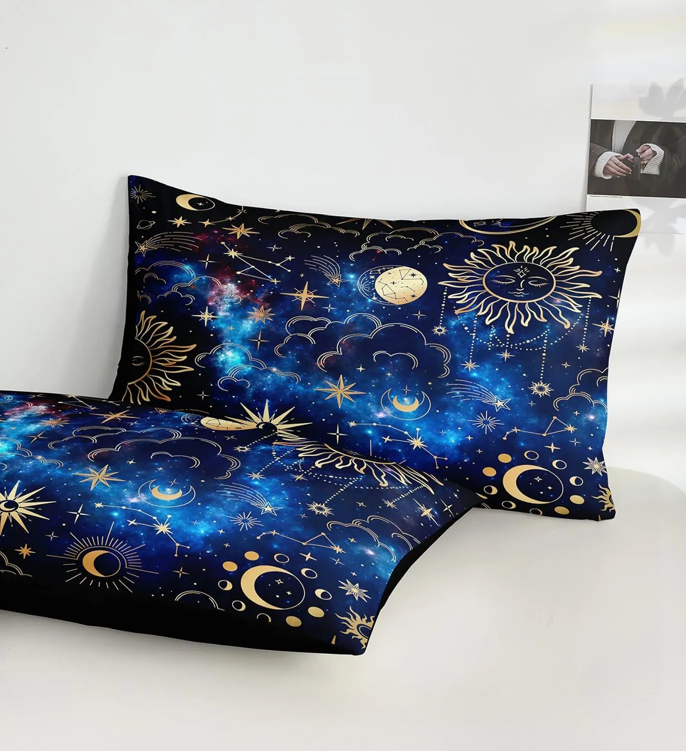 Black Purple Full Size Bed in a Bag Sun and Moon Bedding Set Mysterious Space Home Decor Romantic Galaxy Down Comforter Set Black Sheet Set 8 Pcs Soft Microfiber for Kids Adults