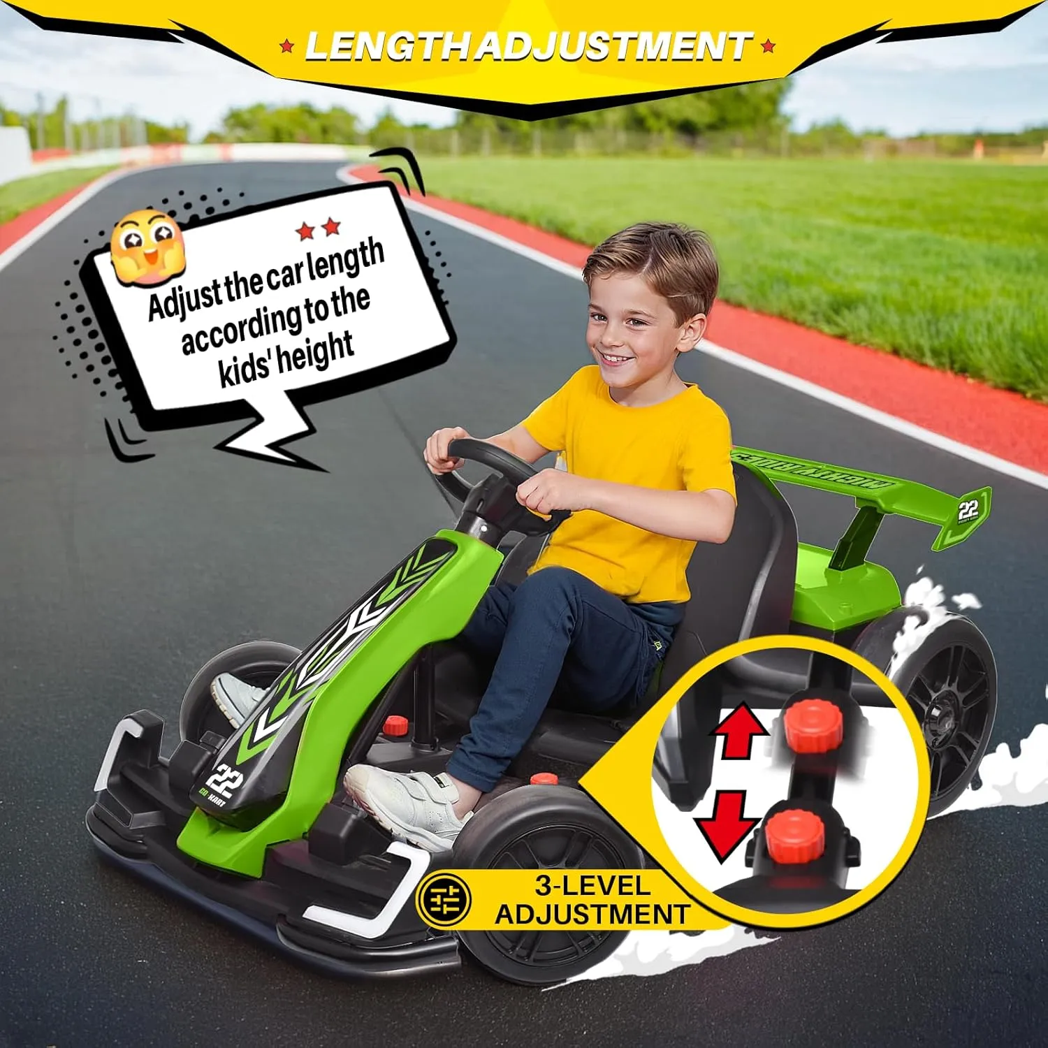 Blitzshark 24V Kids Go Kart 300W Powerful Drift Kart Electric Pedal Kart Outdoor Race Toy, with 2X150W Strong Motor, 7AH Big Battery, Drift/Sports Mode, Green