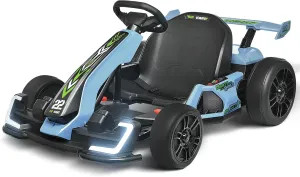 Blitzshark 24V Kids Go Kart 300W Powerful Drift Kart Electric Pedal Kart Outdoor Race Toy, with 2X150W Strong Motor, 7AH Big Battery, EVA Tire, Drift/Sports Mode, Brake Pedal, Length Adjustment, Blue