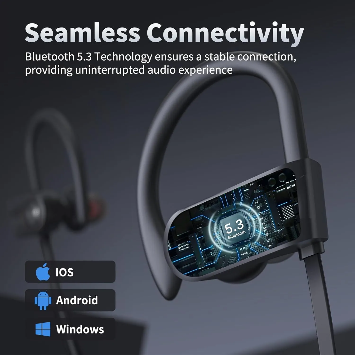 Bluetooth Headphones, Wireless Earbuds Bluetooth 5.3 Headphones with 16Hrs Playtime Stereo Bass Headsets, IPX7 Waterproof Running Earphones for Sports, Black