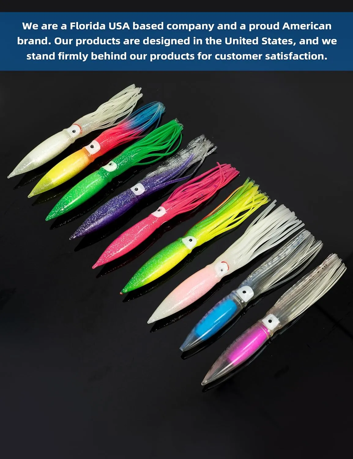 BLUEWING 10pcs Trolling Squid Skirts Fishing Saltwater with Float Inside 6in/9in Octopus Lures for Tuna, Mahi, Marlin, Big Game Fish
