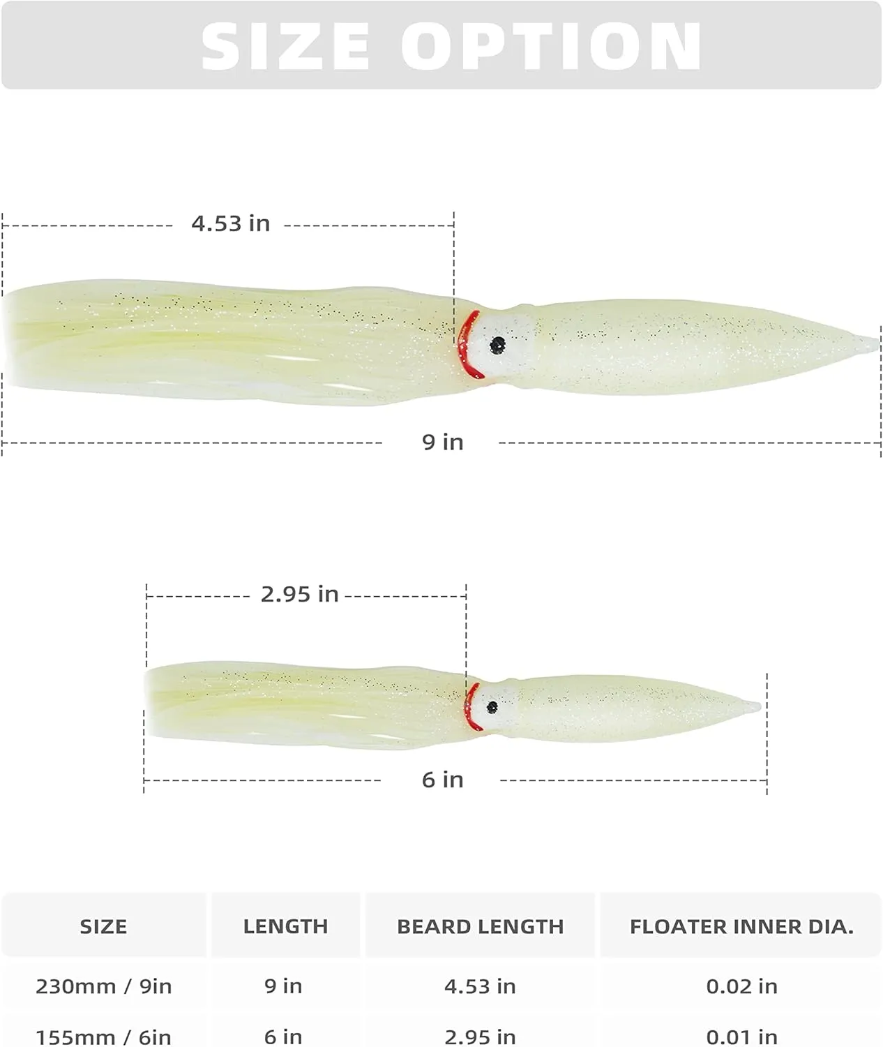 BLUEWING 10pcs Trolling Squid Skirts Fishing Saltwater with Float Inside 6in/9in Octopus Lures for Tuna, Mahi, Marlin, Big Game Fish