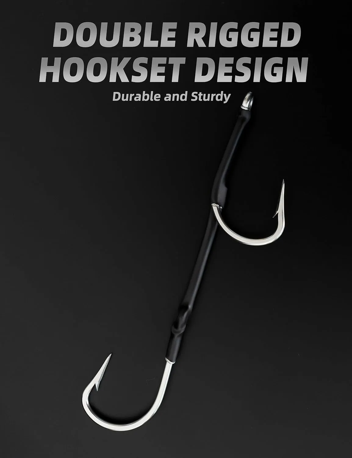 BLUEWING Double Rigged SS Southern Bend Hookset 2/5pcs Stainless Steel Big Game Fishing Trolling Hooks with Rubber Tube for Saltwater Fish
