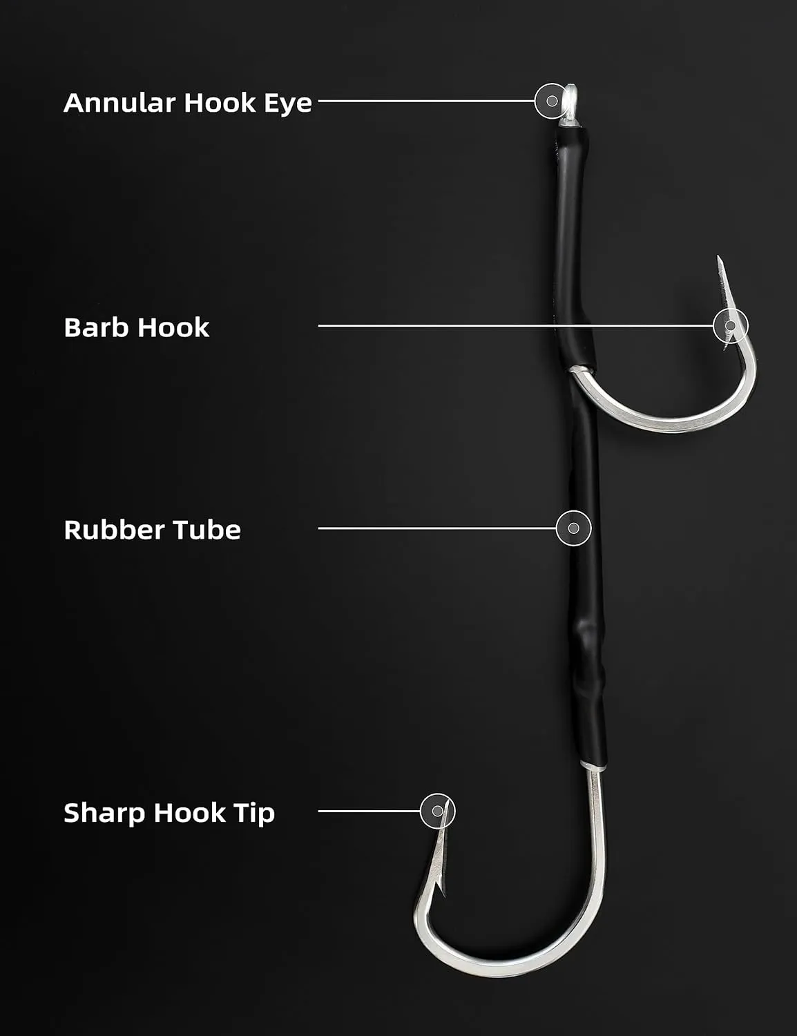 BLUEWING Double Rigged SS Southern Bend Hookset 2/5pcs Stainless Steel Big Game Fishing Trolling Hooks with Rubber Tube for Saltwater Fish