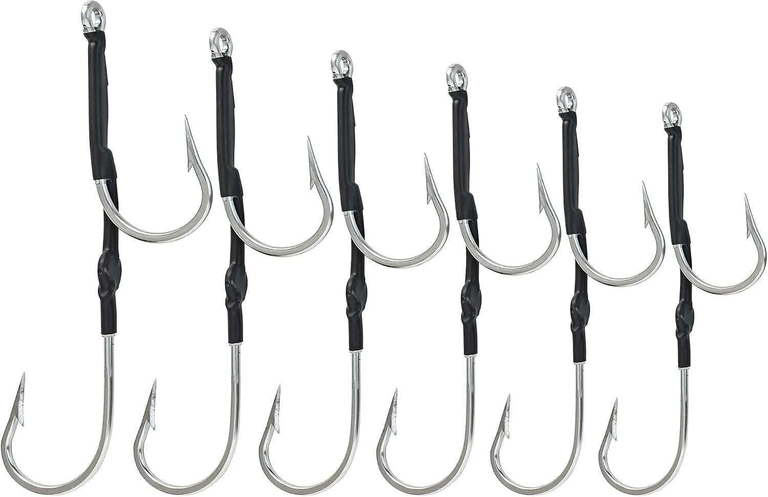 BLUEWING Double Rigged SS Southern Bend Hookset 2/5pcs Stainless Steel Big Game Fishing Trolling Hooks with Rubber Tube for Saltwater Fish