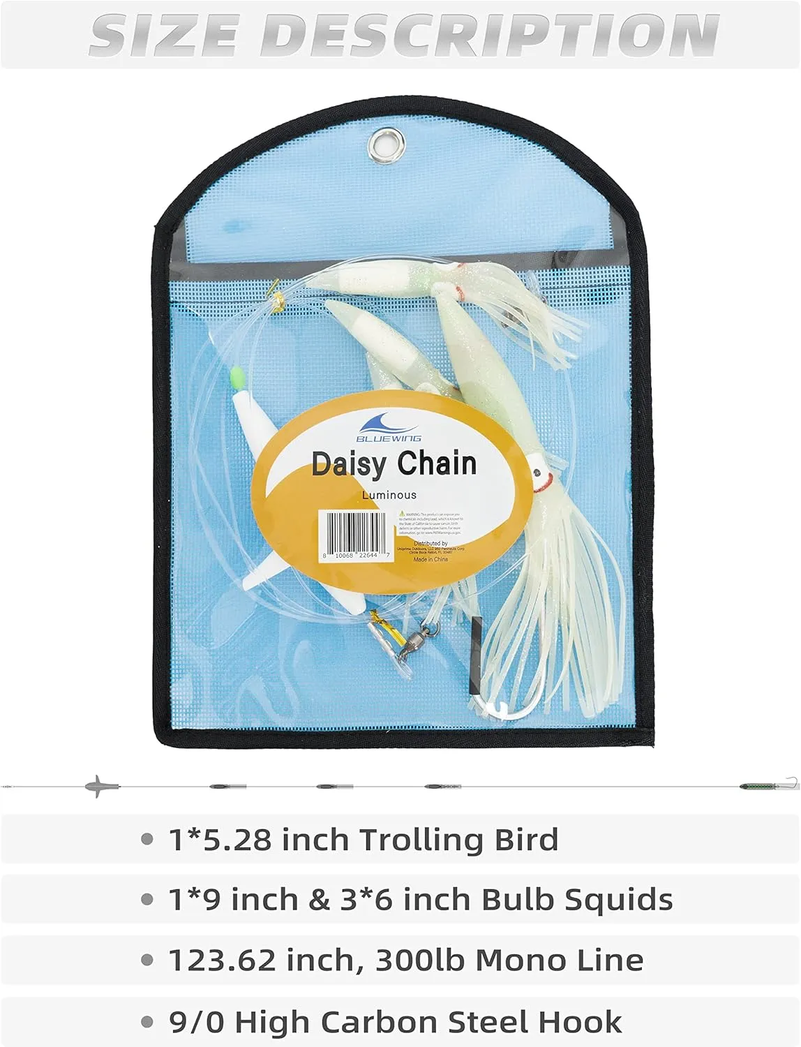 BLUEWING Fishing Daisy Chain Big Game Bulb Squid Trolling Bird Tuna Lures Fish Teasers for Marlin Sailfish