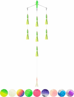 BLUEWING 18"/36" Fishing Spreader Bar Splasher/Port/Starboard Walker Offshore with 6in/9in Floating Squids, Trolling Birds and 316 Stainless Steel Rod for Wahoo Tuna Marlin Mahi, Includes Mesh Bag
