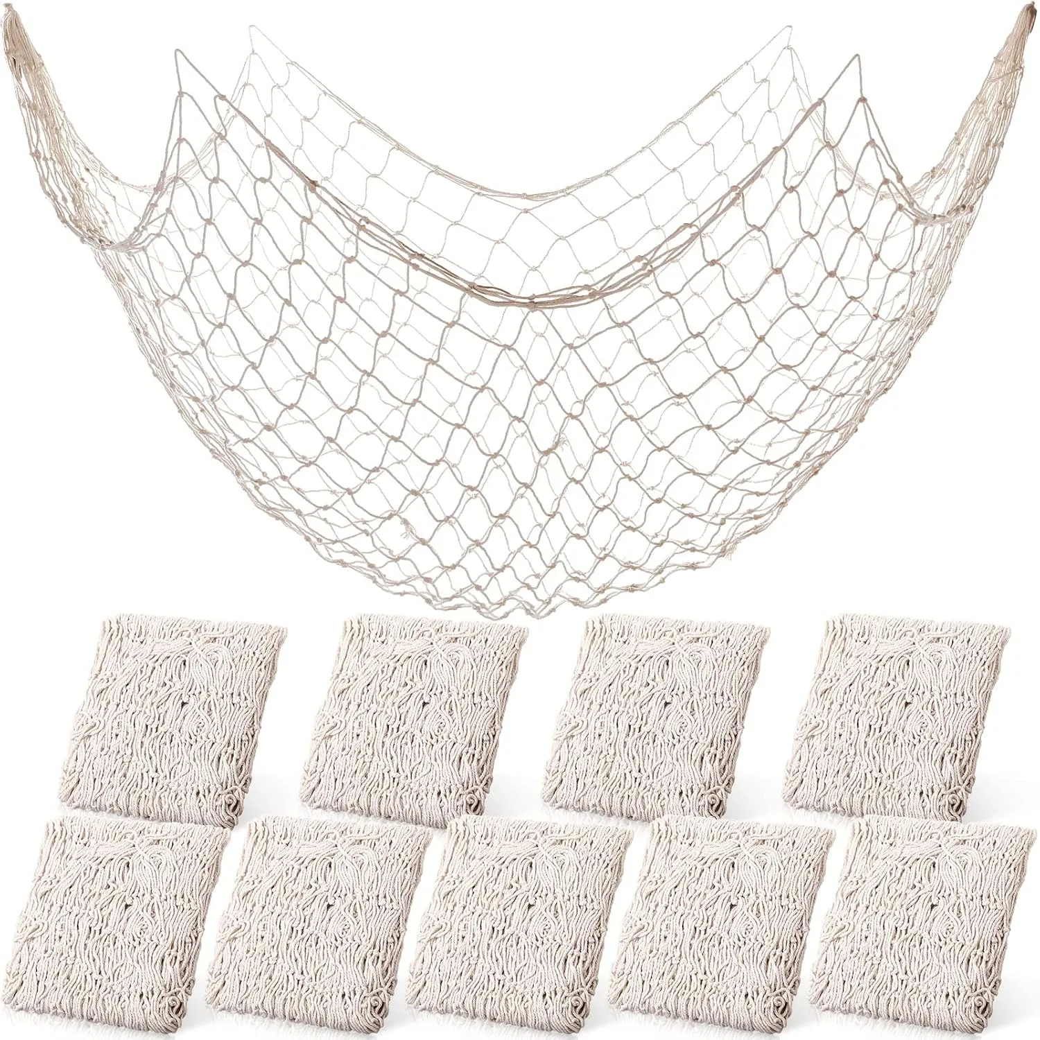 Boao 10 Pieces Fish Net Decorative 80 x 40 Inch, Fishing Net Decor Natural Party Decoration Nautical Themed Cotton Accessory Pirate Netting Hawaii Beach Halloween Theme Party Supplies