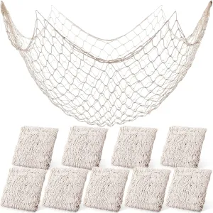 Boao 10 Pieces Fish Net Decorative 80 x 40 Inch, Fishing Net Decor Natural Party Decoration Nautical Themed Cotton Accessory Pirate Netting Hawaii Beach Halloween Theme Party Supplies