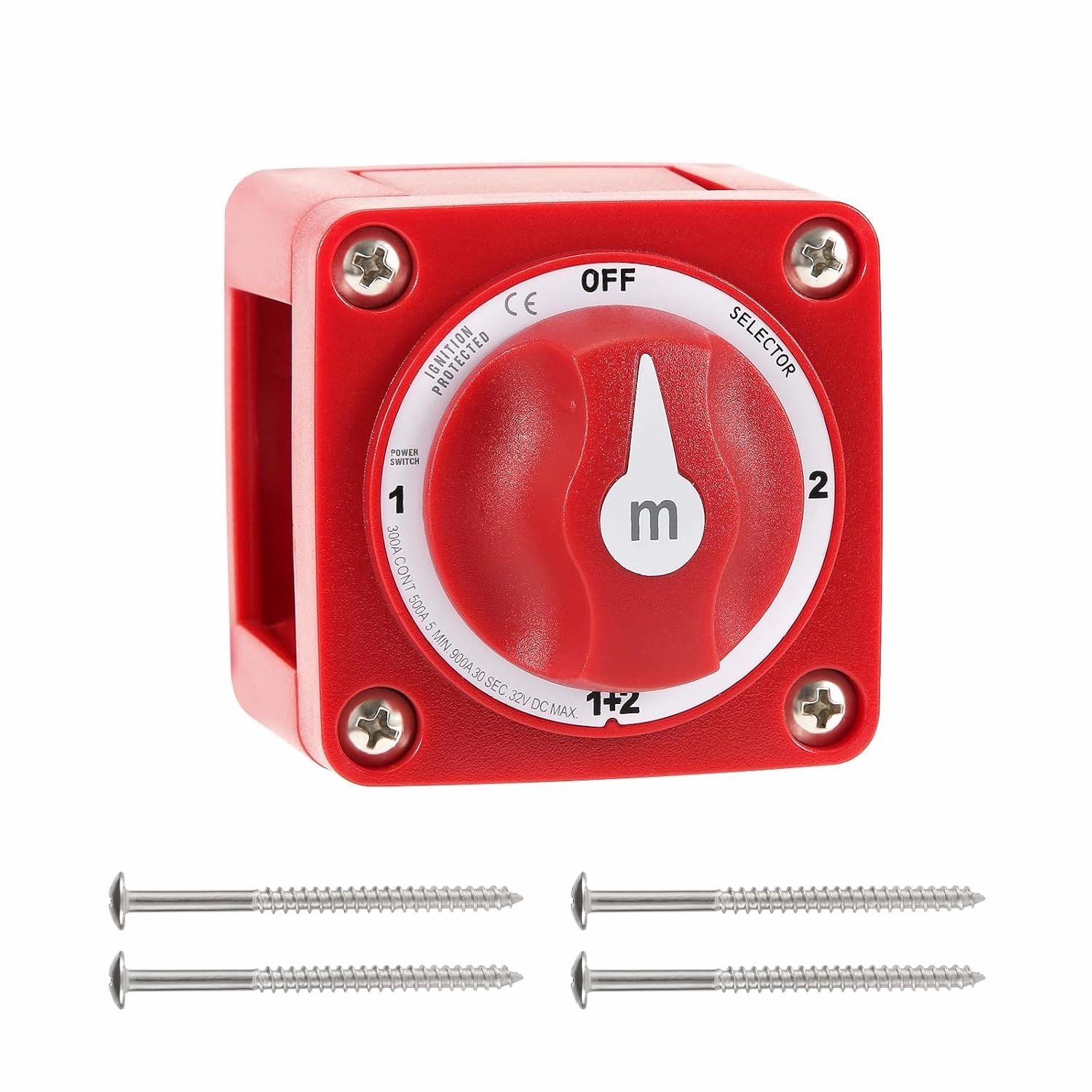 Boat Battery Disconnect Switch, 6007 m-Series Battery Switch Selector 4 Position 1-1 2-2-Off Marine Power Switch Boat Battery Selector for Car Vehicle RV Trailer(Red)