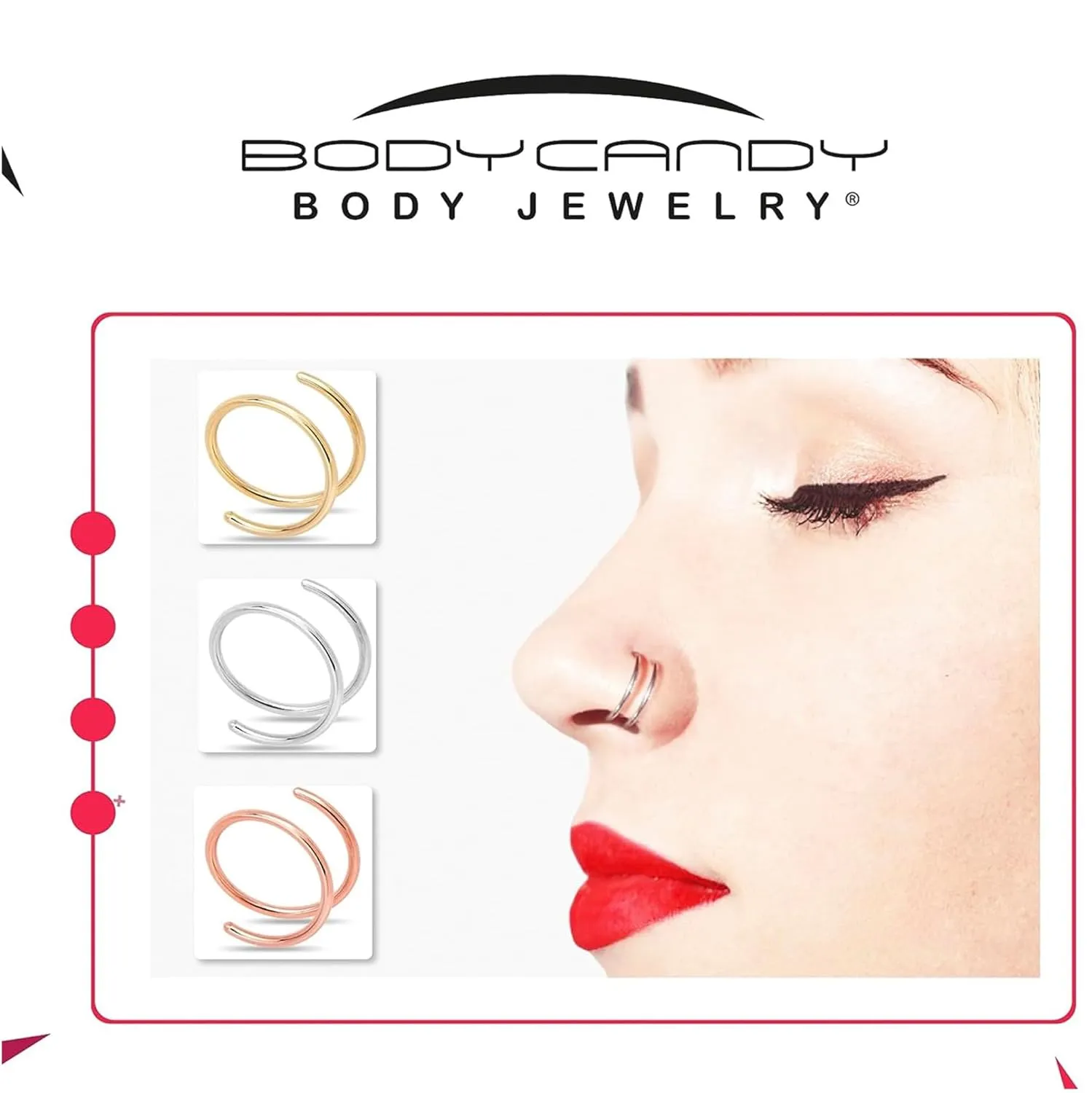 Body Candy 14k Solid Gold Double Hoop Nose Ring for Single Piercing - Handmade in USA by Master Jeweler - Hypoallergenic Real Gold Spiral Nose Jewelry for Women and Men -20 Gauge 7mm Left