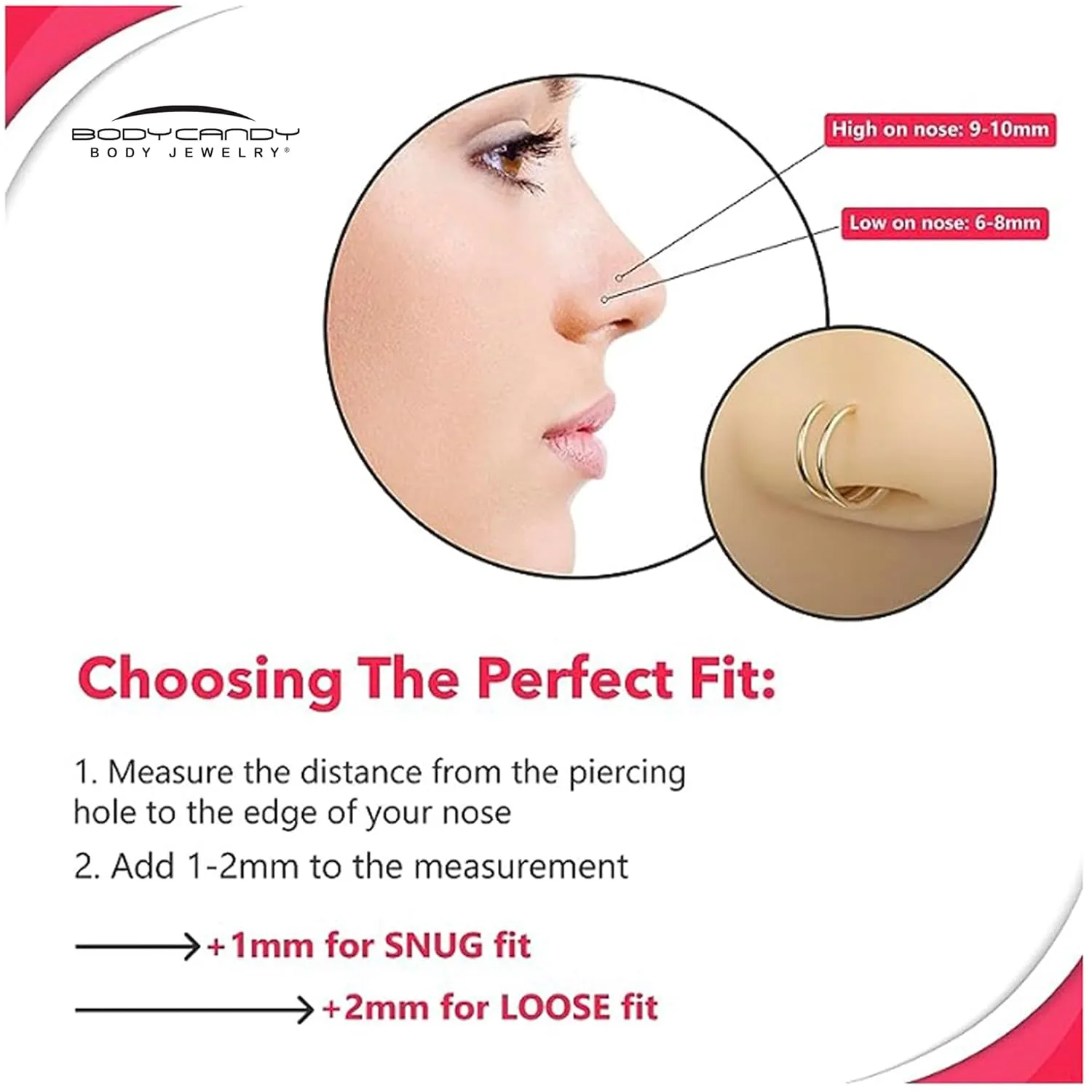 Body Candy 14k Solid Gold Double Hoop Nose Ring for Single Piercing - Handmade in USA by Master Jeweler - Hypoallergenic Real Gold Spiral Nose Jewelry for Women and Men -20 Gauge 7mm Left