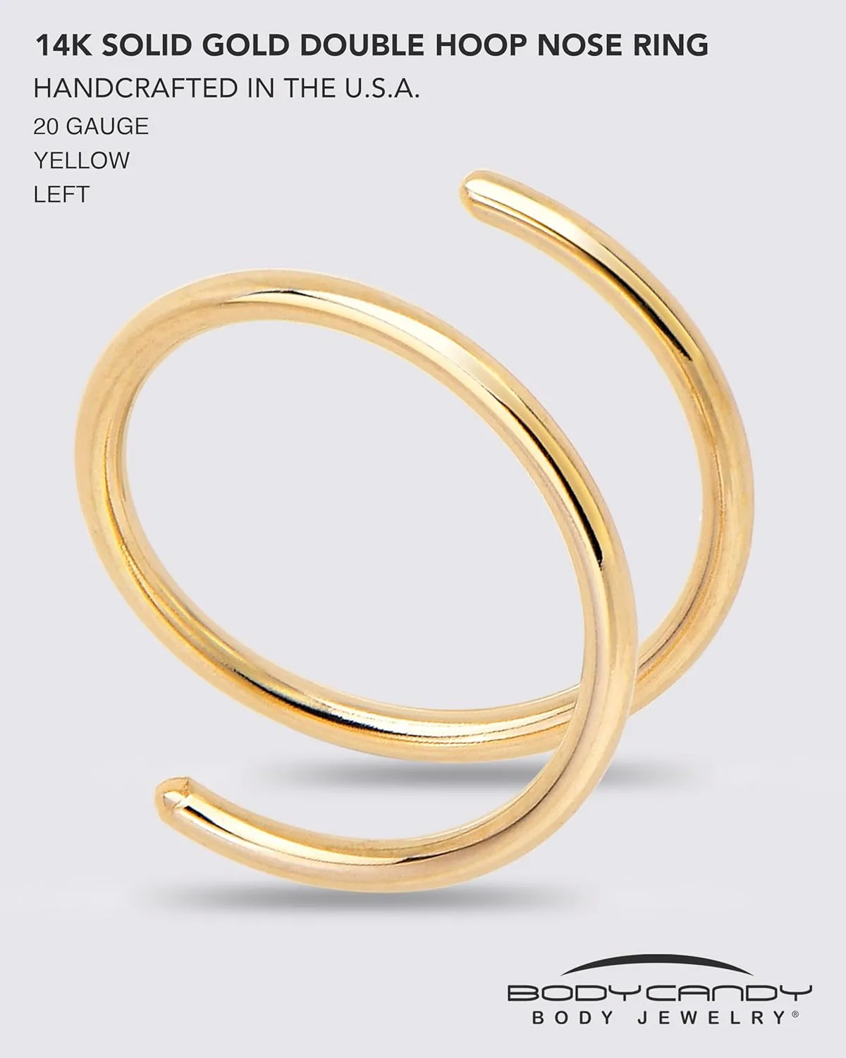 Body Candy 14k Solid Gold Double Hoop Nose Ring for Single Piercing - Handmade in USA by Master Jeweler - Hypoallergenic Real Gold Spiral Nose Jewelry for Women and Men -20 Gauge 7mm Left