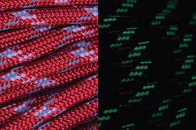 BORED? PARACORD! UltraCord 100 Feet - Red - Reflective, Glow in The Dark Cord with Fishing Line and Jute Inside