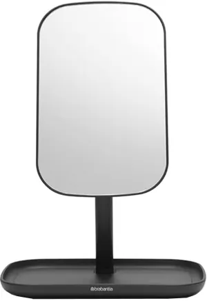 Brabantia Renew 360° Adjustable Vanity Bathroom Mirror with Stand & Storage Tray (Dark Grey) Non-Slip Tray for Makeup, Jewellery, Shaving Accessories (8x8x11)