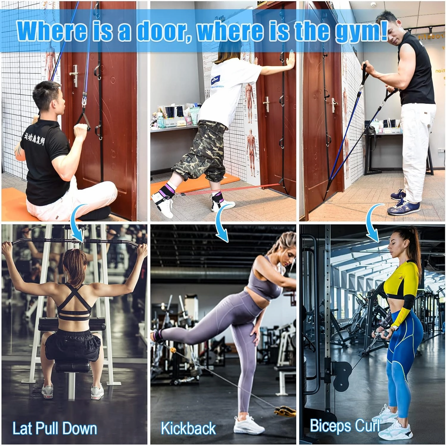Brebebe Upgrade Door Anchor for Resistance Bands Exercise, Multi Points Anchor With 7 Loops   7 D Rings, Home Gym Workout Equipment With Ratchet Adjust Tighten Strap, Not Loose, Sturdy