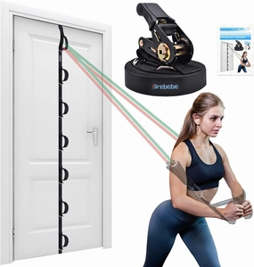 Brebebe Upgrade Door Anchor for Resistance Bands Exercise, Multi Points Anchor With 7 Loops   7 D Rings, Home Gym Workout Equipment With Ratchet Adjust Tighten Strap, Not Loose, Sturdy