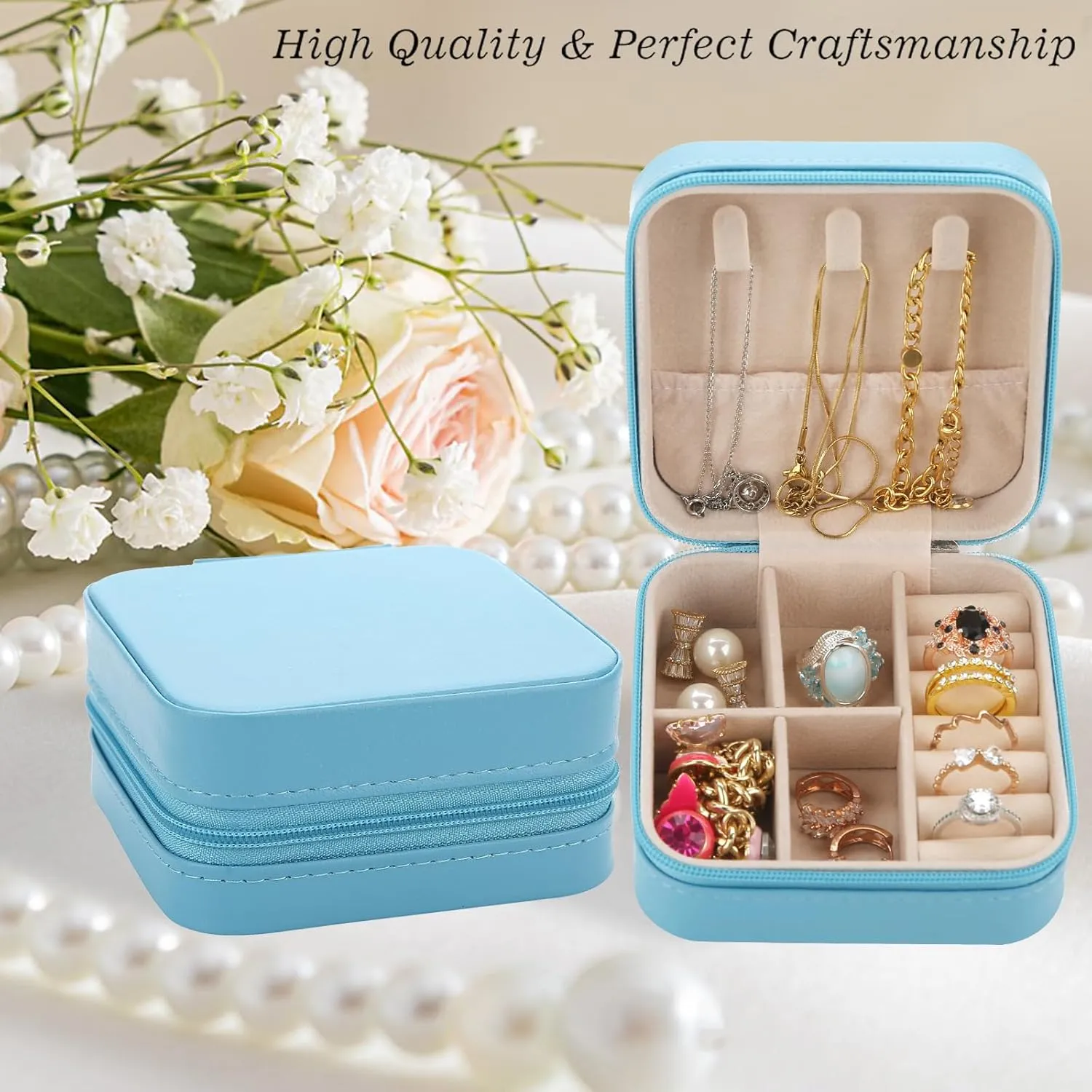 Bridesmaid Proposal Gifts Travel Jewelry Case Bachelorette Party Favors Small Jewelry Box Bridesmaid Gift Organizer Storage Box (6, White&Sage Green)