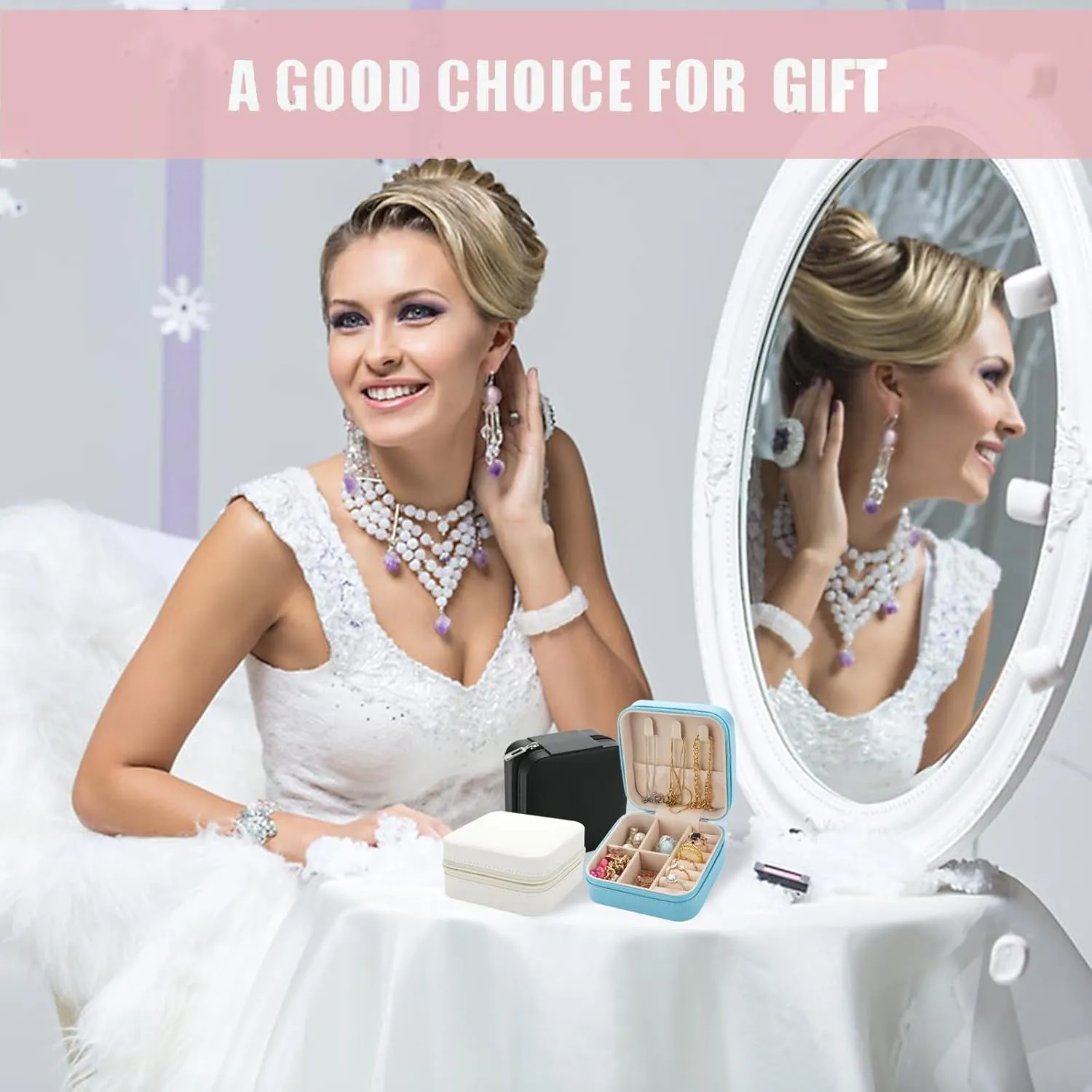 Bridesmaid Proposal Gifts Travel Jewelry Case Bachelorette Party Favors Small Jewelry Box Bridesmaid Gift Organizer Storage Box (6, White&Sage Green)