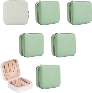 Bridesmaid Proposal Gifts Travel Jewelry Case Bachelorette Party Favors Small Jewelry Box Bridesmaid Gift Organizer Storage Box (6, White&Sage Green)