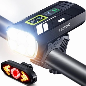Bright 2000 Lumen Bicycle Headlight & Rear Taillight Set - Powerful 6 Bead LED Projects 888ft, 60hr 10,000mA Battery Charges Phone, Rugged Aluminum Alloy, Lightweight, Waterproof