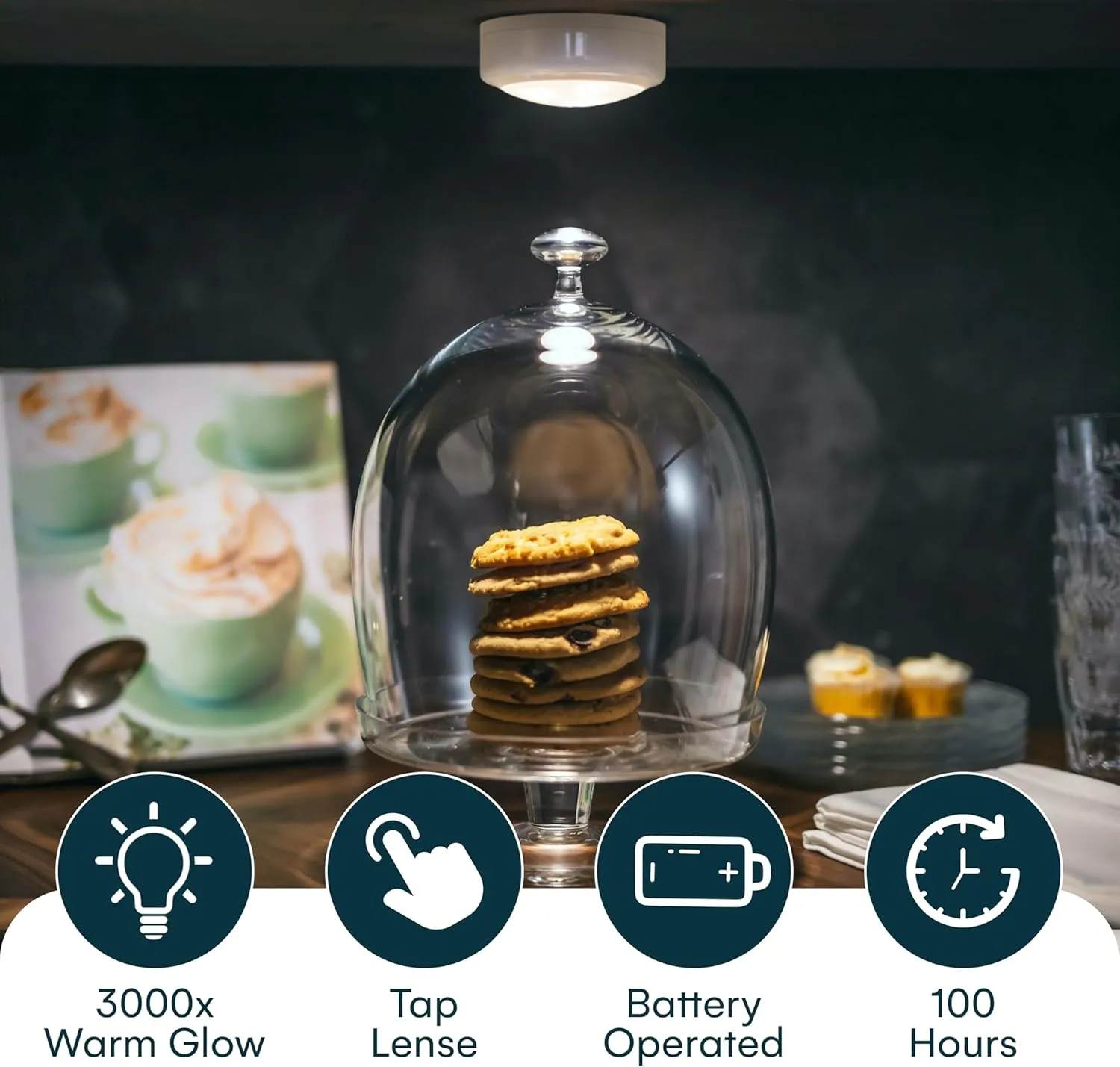 Brilliant Evolution Wireless LED Puck Light 3 Pack | Works With Remote Control | Under Cabinet , Closet Light | Battery Powered | Under Counter Lighting | Stick On Lights